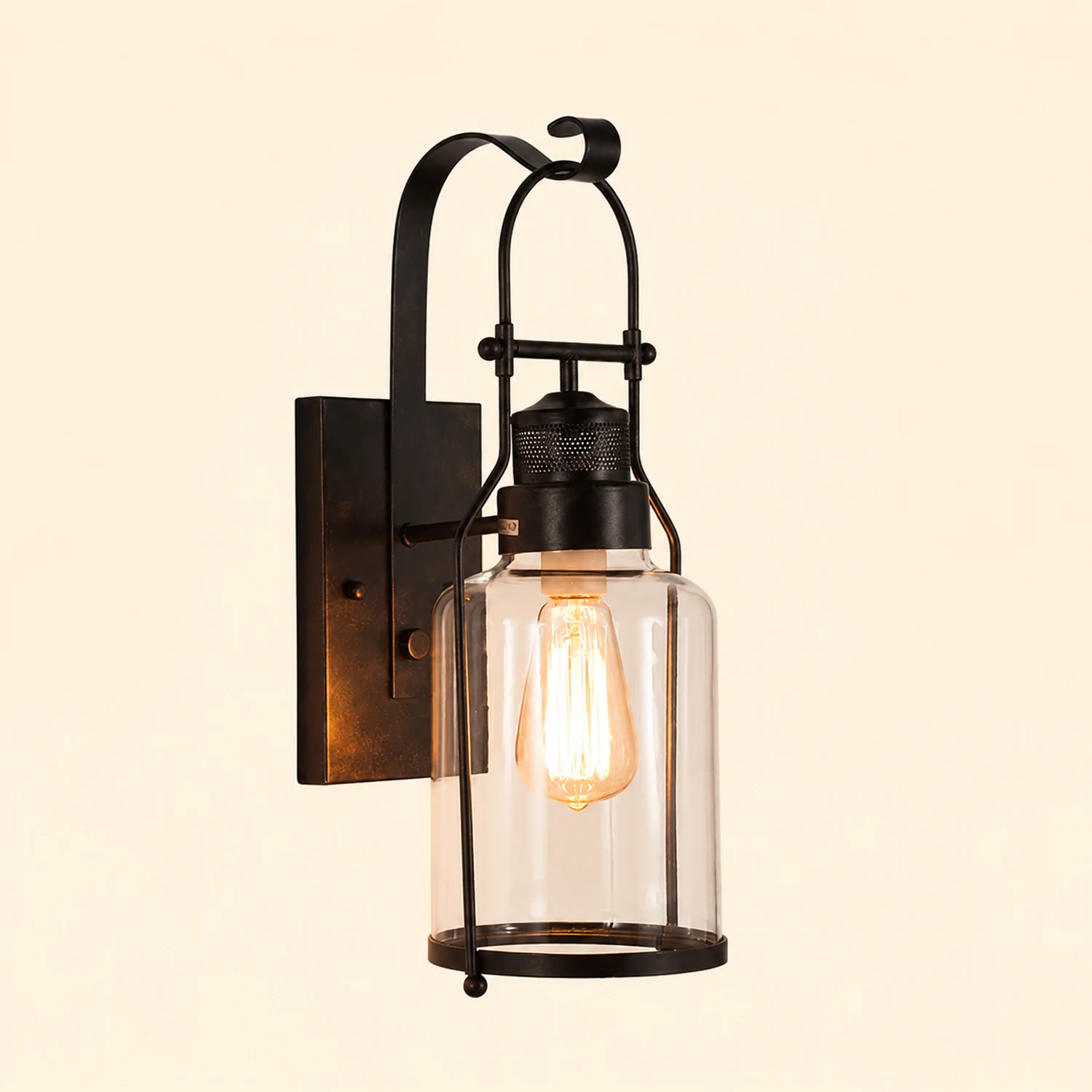 Alessio Vintage Lantern Glass/Metal Wall Lamp, Black/Rusty - Lumpaz