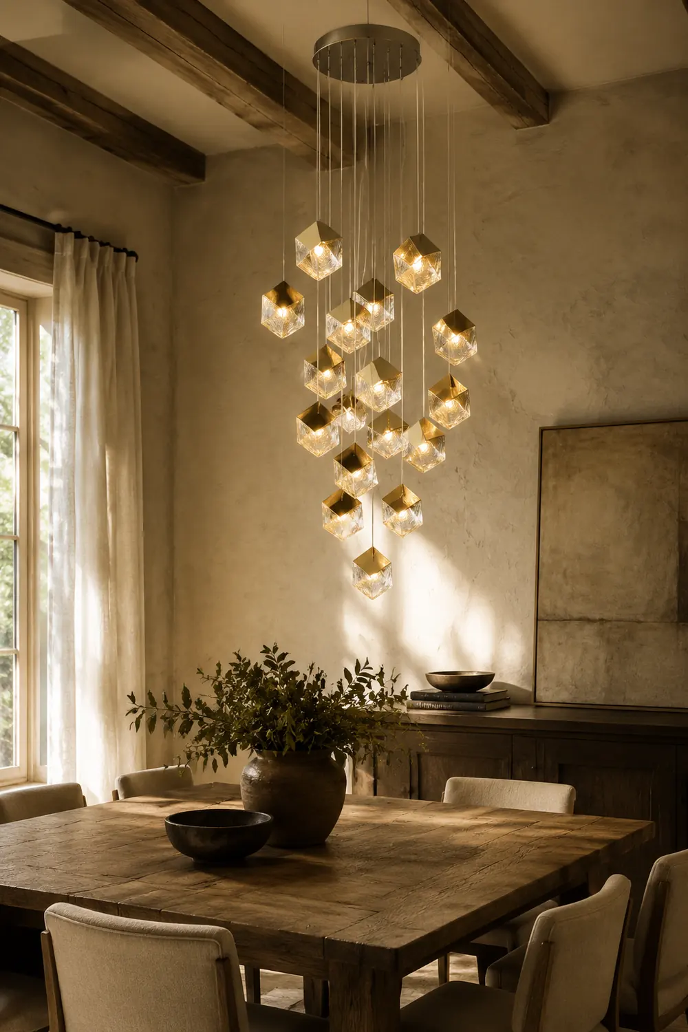 Kristy Modern Square Metal Pendant Light, Gold, Living Room - Lumpaz
