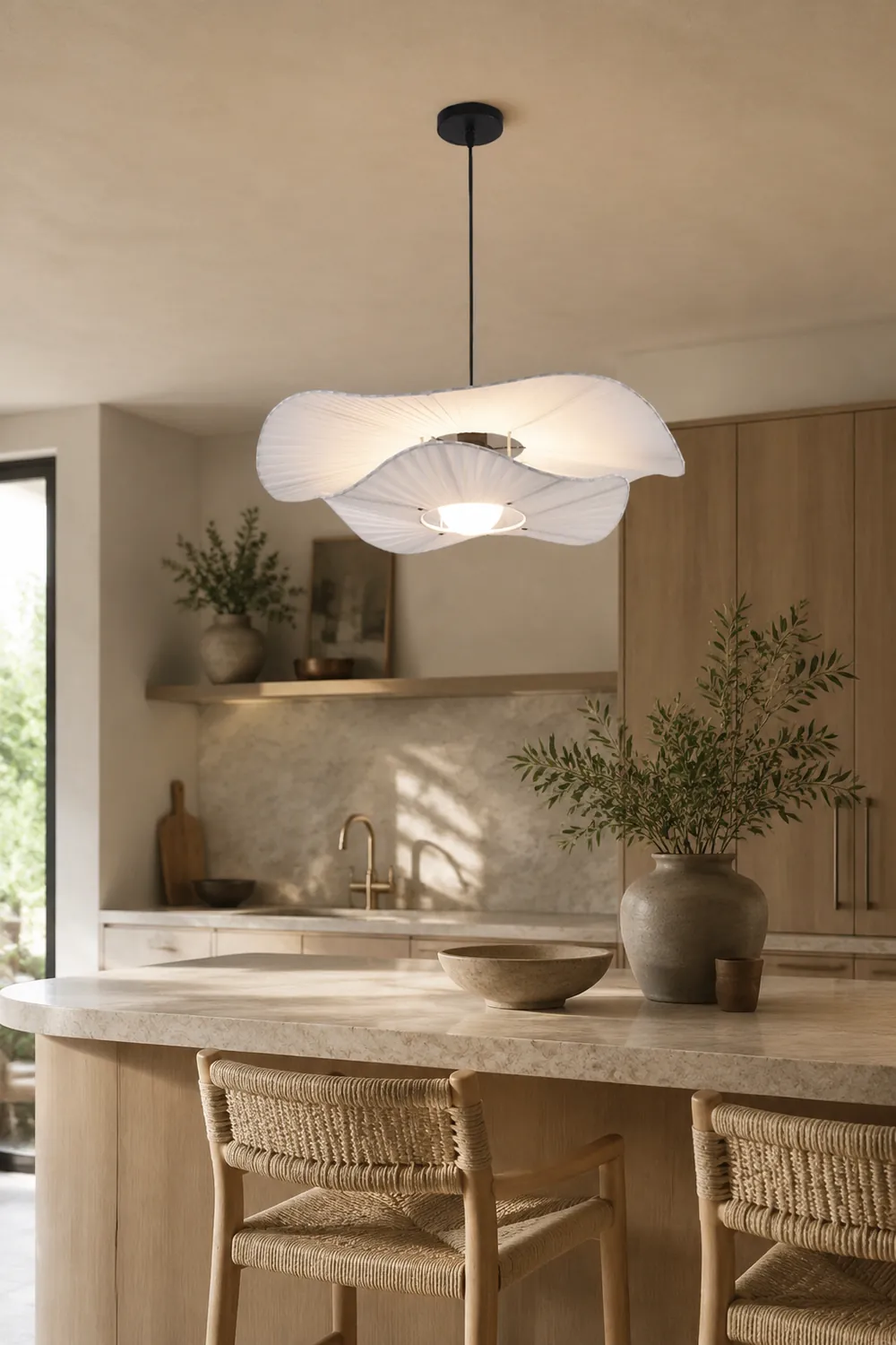 Renée Modern Nordic Cloth/Metal Shell Pendant Light, White - Lumpaz