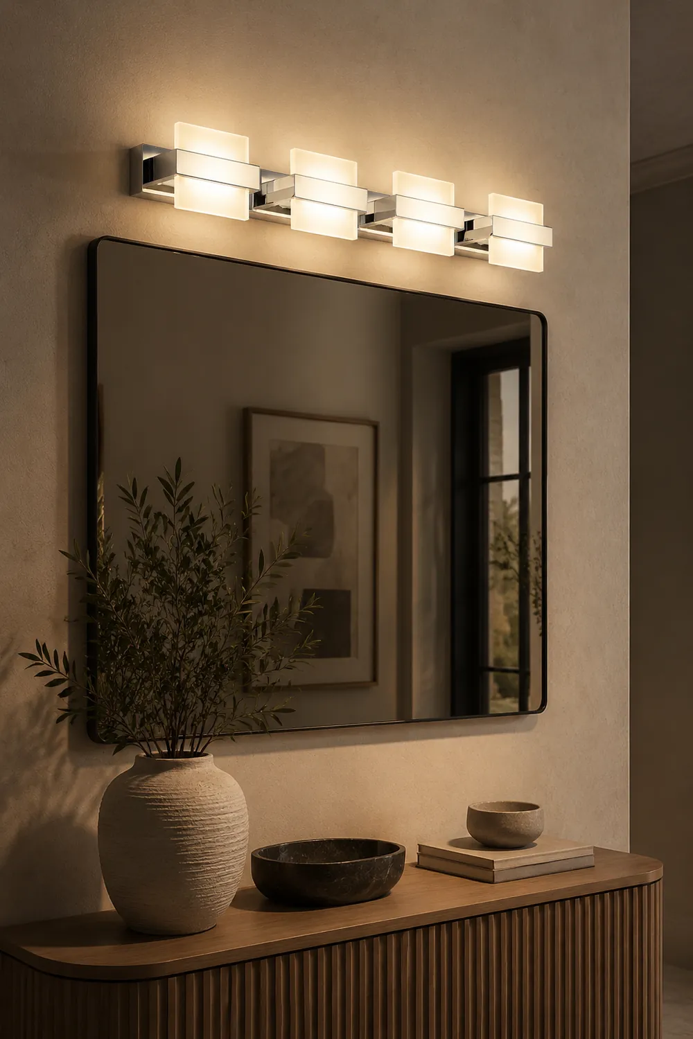 Leigh Modern Square Metal/Acrylic Wall Lamp, Silver, Bathroom - Lumpaz