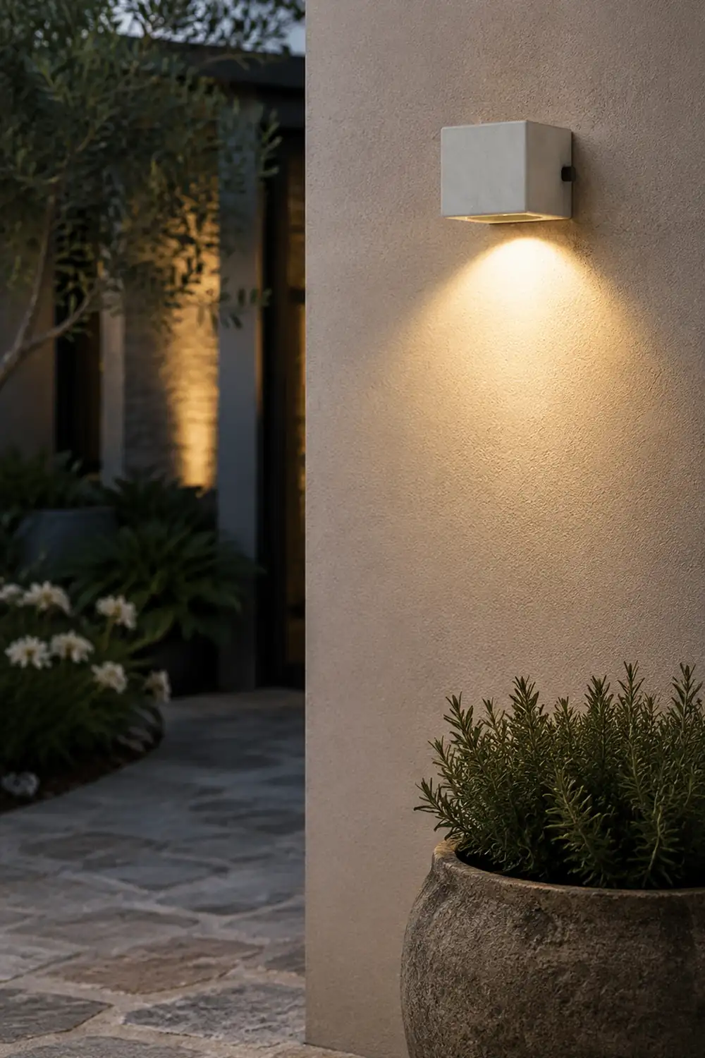 Orr Minimalist Cement Square Outdoor Wall Lamp, White - Lumpaz