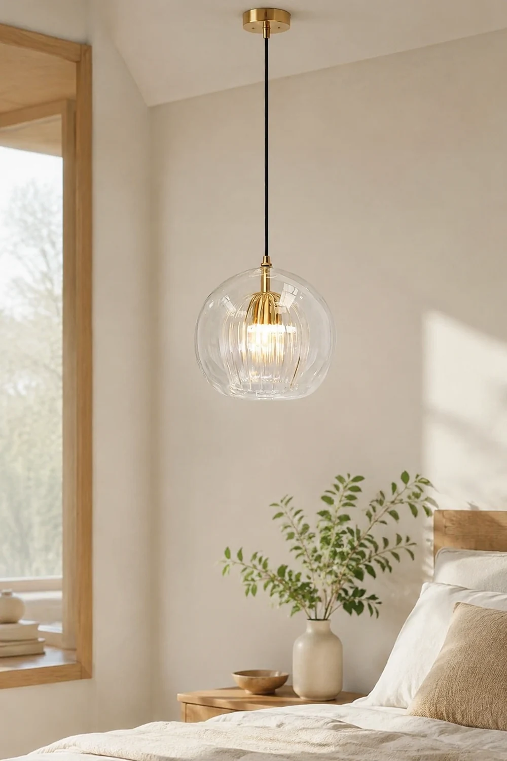 Hailie Nordic Glass Globe Pendant Light Clear/Amber Bedroom - Lumpaz