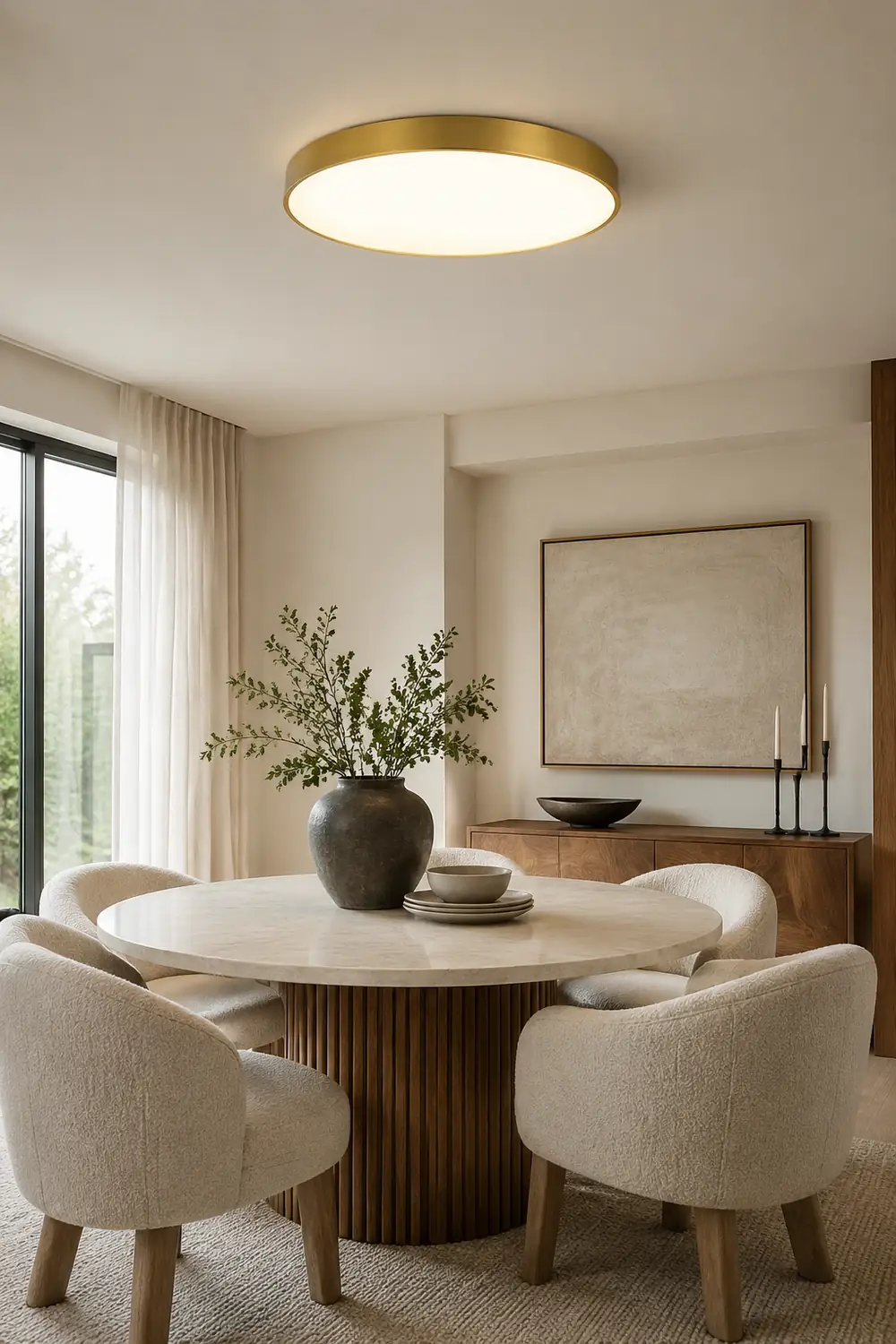 Quinn Nordic LED Gold Round Flush Mount Ceiling Light, Metal&Acrylic - Lumpaz