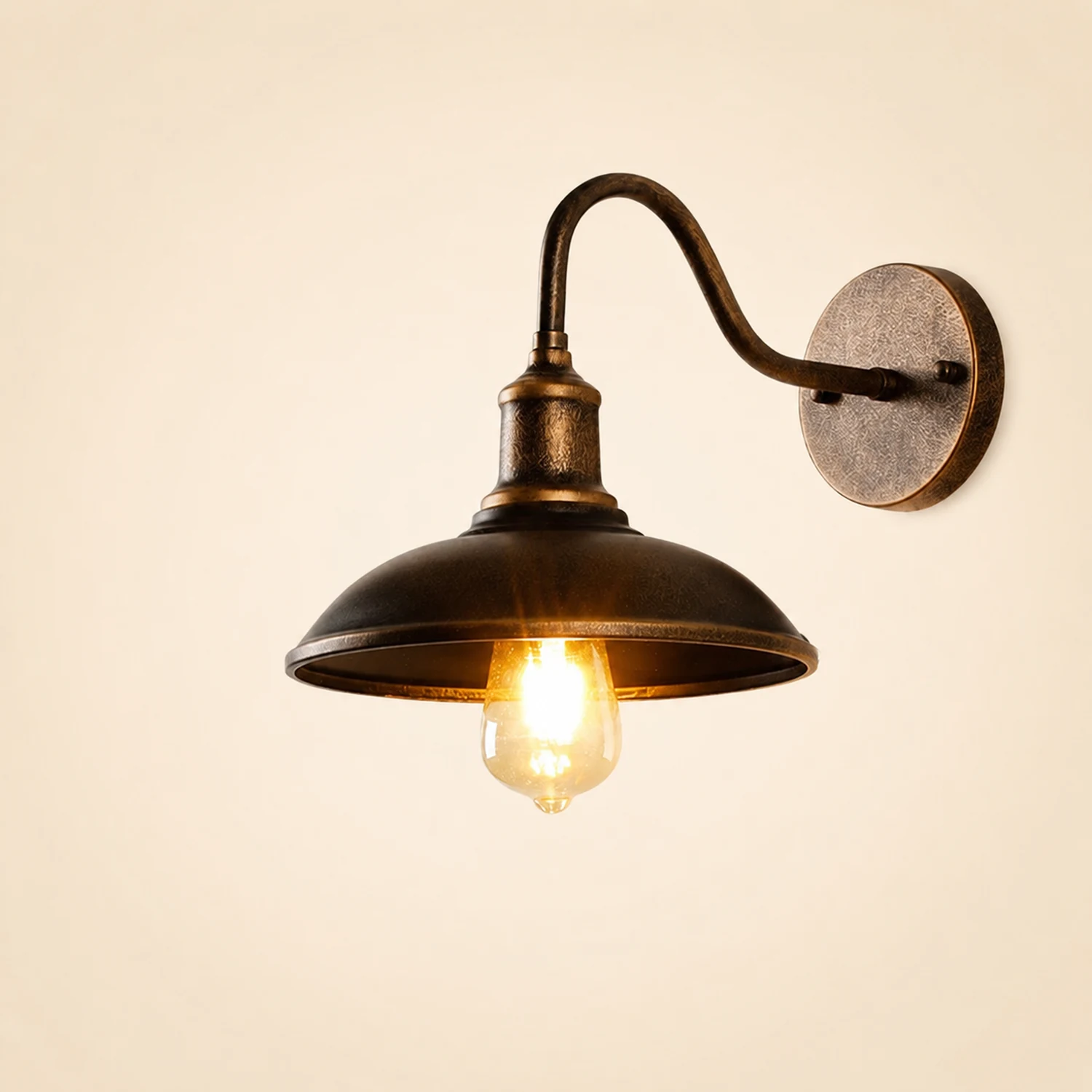 Alessio Rustic Bowl Shaped Metal Outdoor Wall Lamp, Antique Brass - Lumpaz