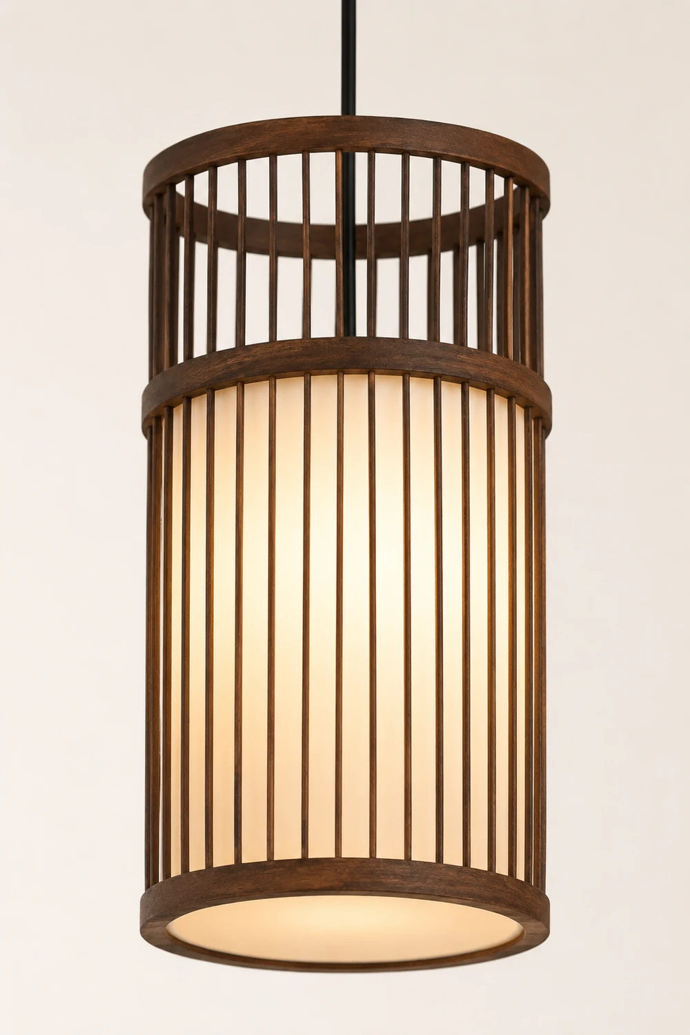 Ozawa Weave Cylinder Pendant Light, Coffee/Wood, Metal/Bamboo - Lumpaz