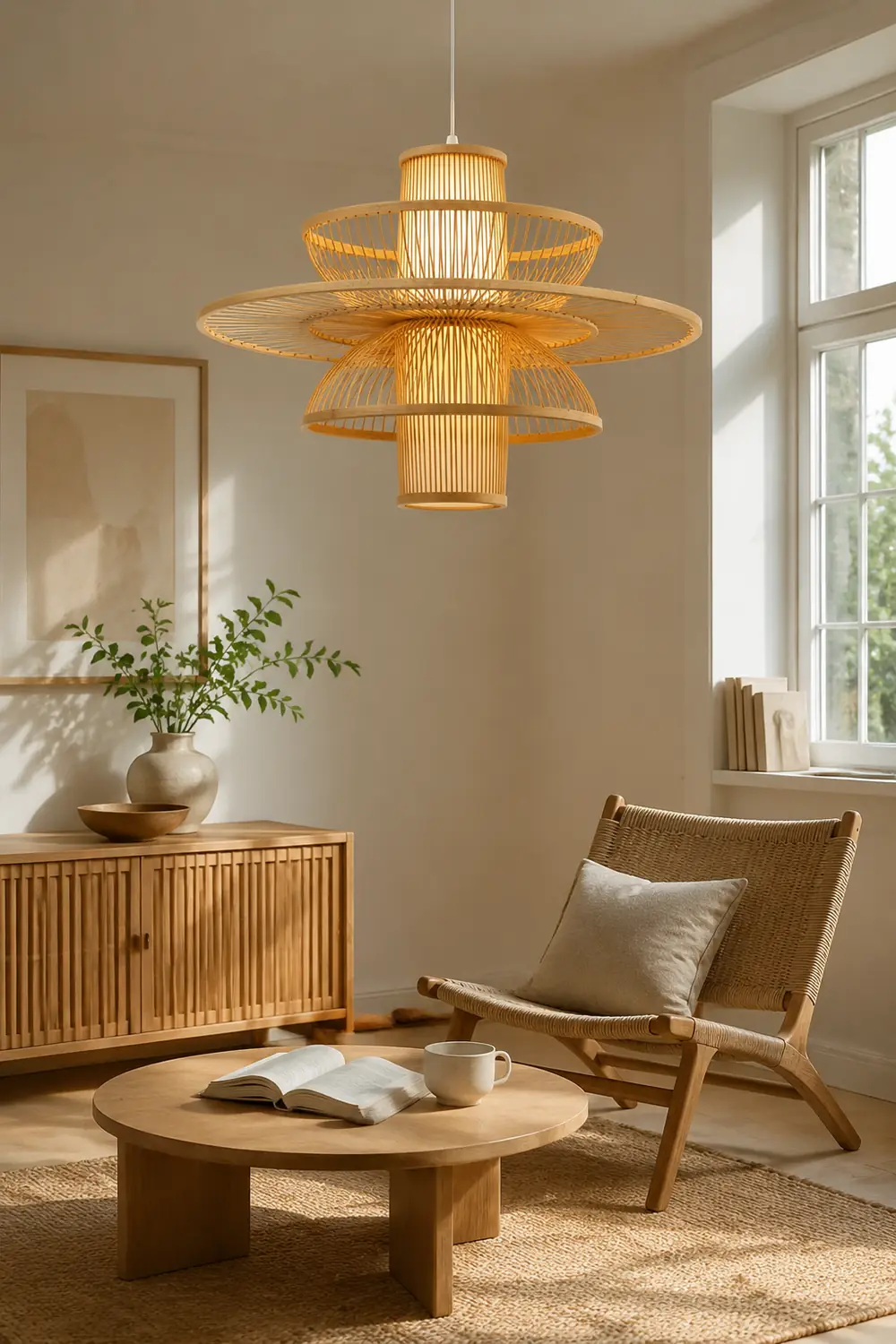 Muto Lotus-Shaped Rattan Pendant Light, 16"/19.5"/23.5" - Lumpaz