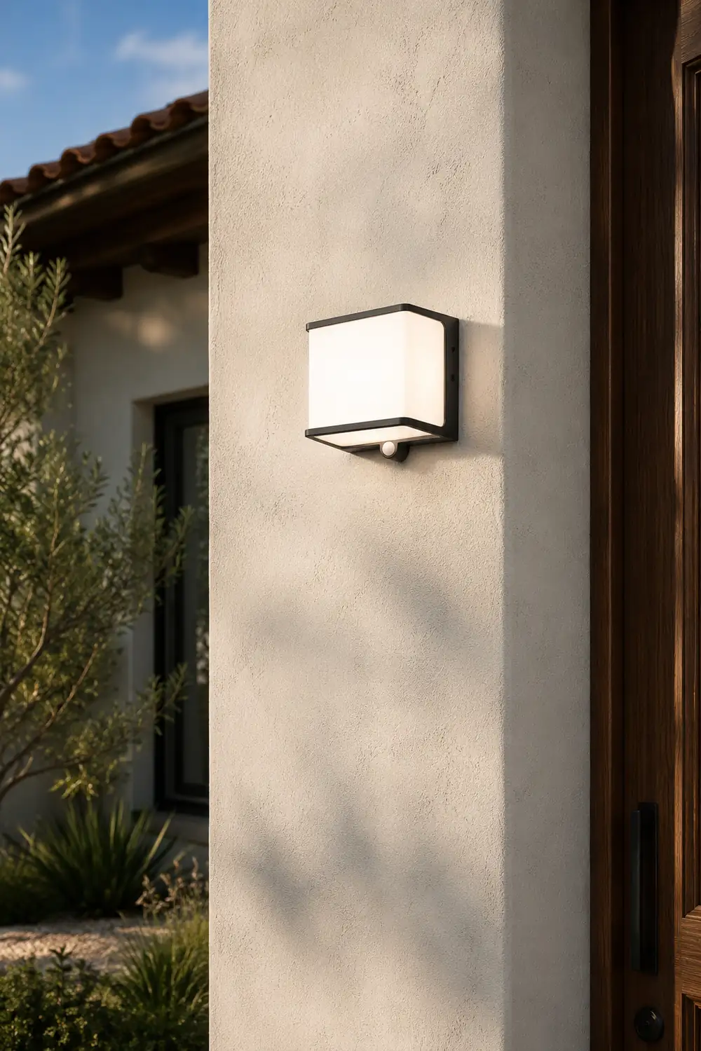 Orr Modern Minimalist Rectangular Acrylic Sensor Solar Outdoor Wall Lamp, Black/White - Lumpaz