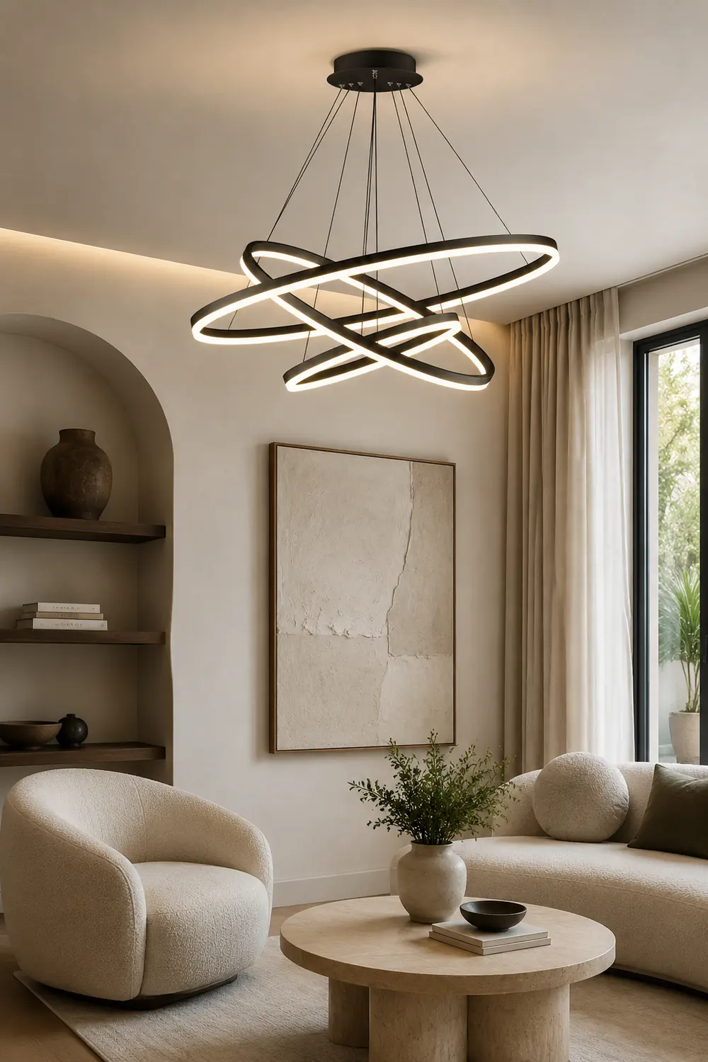 Arisha 3-Rings Black Black Modern Pendant Light - Lumpaz