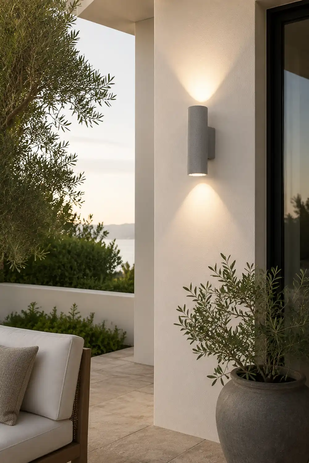 Orr Minimalist Cylindrical Double-headed Cement Outdoor Wall Lamp, Black/White - Lumpaz