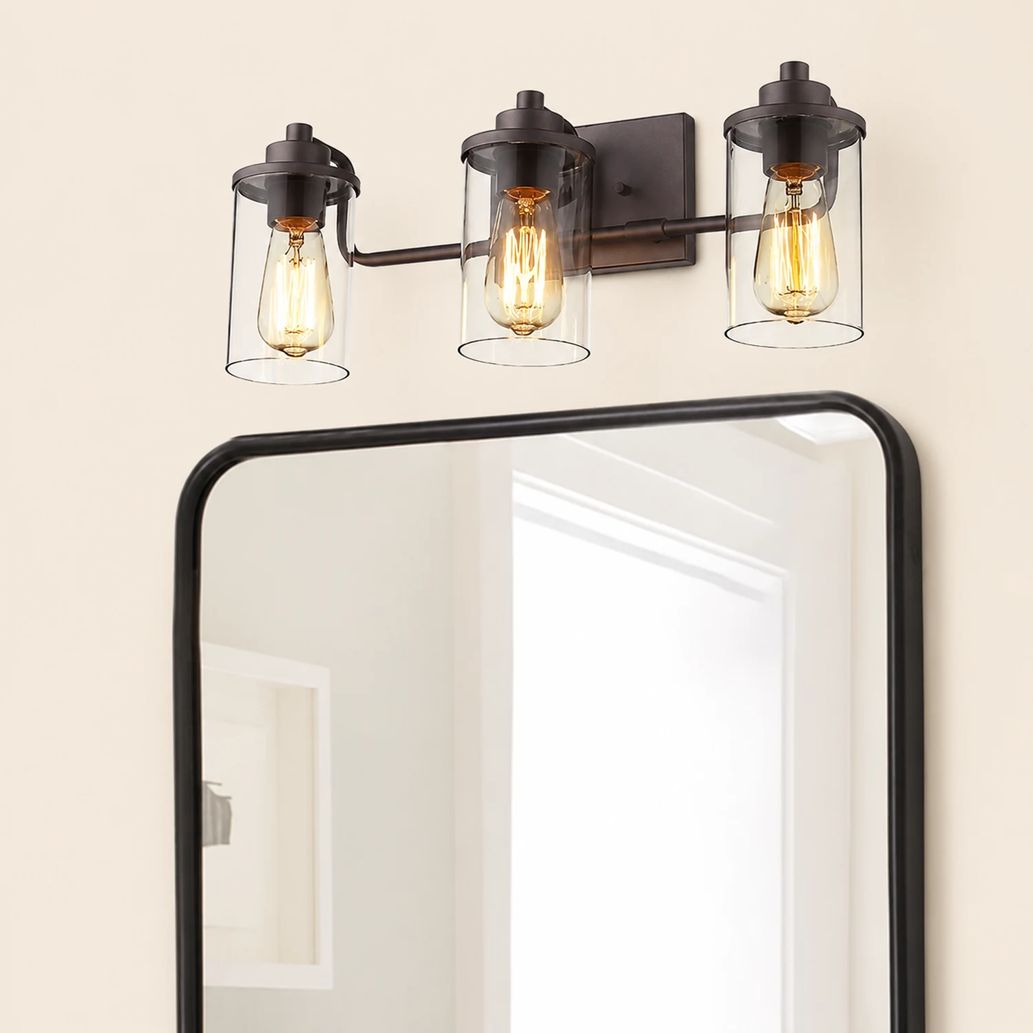 Alessio Industrial Metal/Glass Wall Lamp, Black, Bathroom, Vanity - Lumpaz