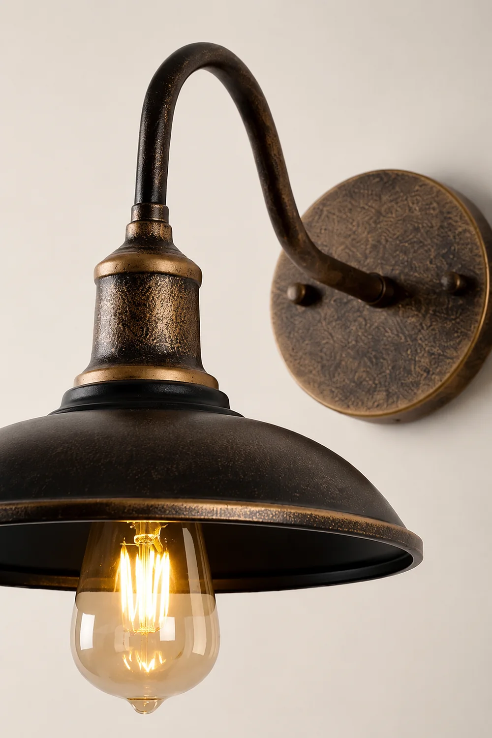 Alessio Rustic Bowl Shaped Metal Outdoor Wall Lamp, Antique Brass - Lumpaz