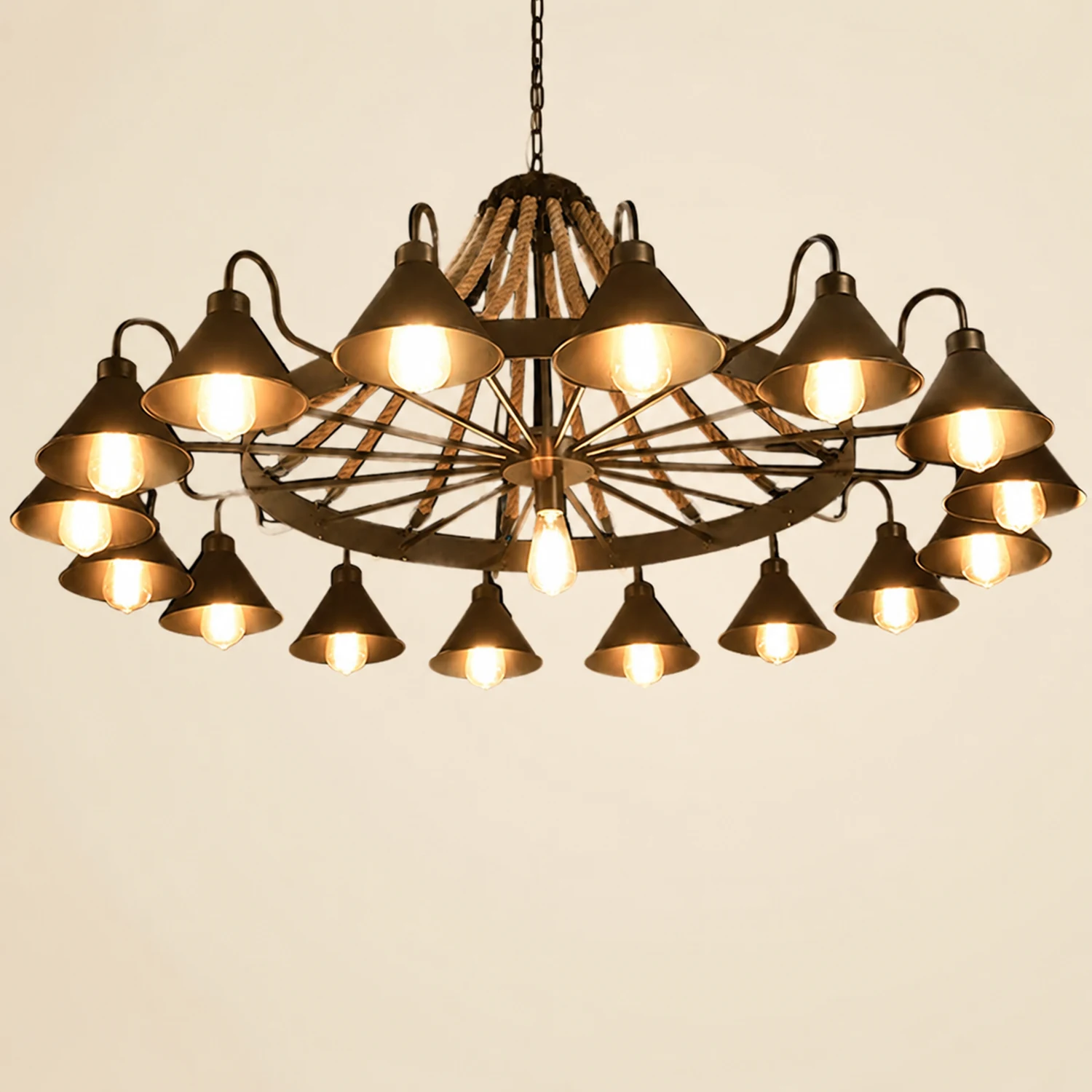 Alessio Vintage Industrial Rope Chandelier Metal Living Room - Lumpaz