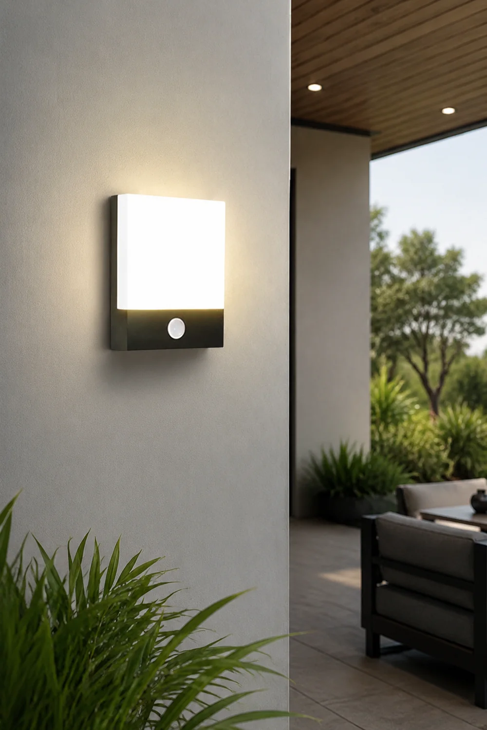 Orr Modern Sensor Rectangular Metal Outdoor Wall Lamp, Black/White - Lumpaz