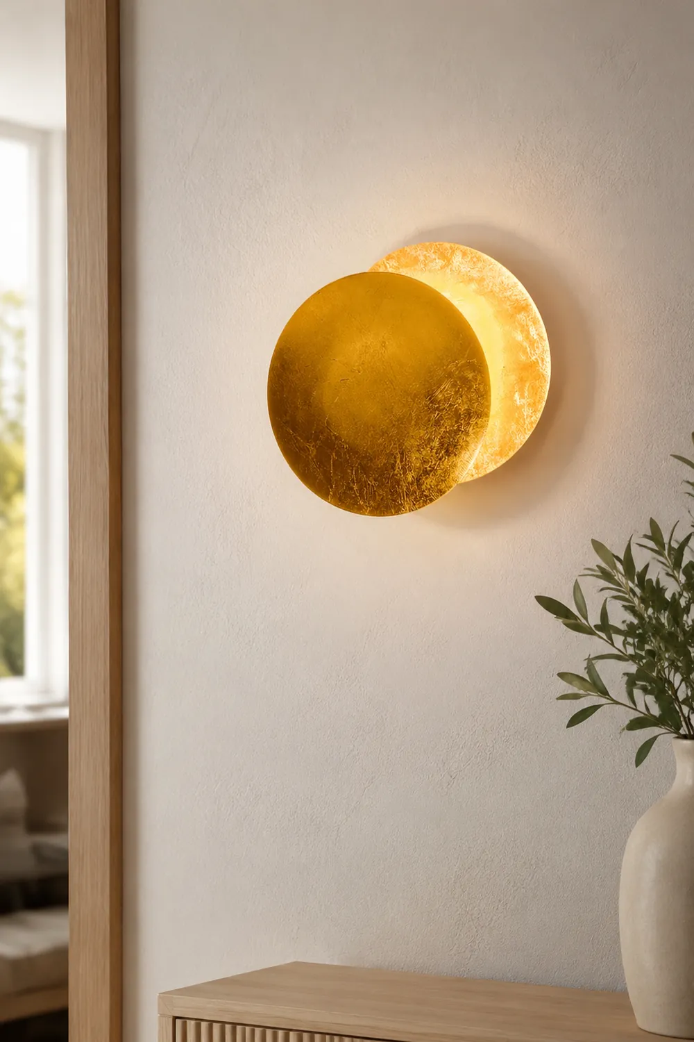 Elif Modern Minimalist Round Moon Eclipse Metal Wall Lamp Red/Bronze/Gold - Lumpaz