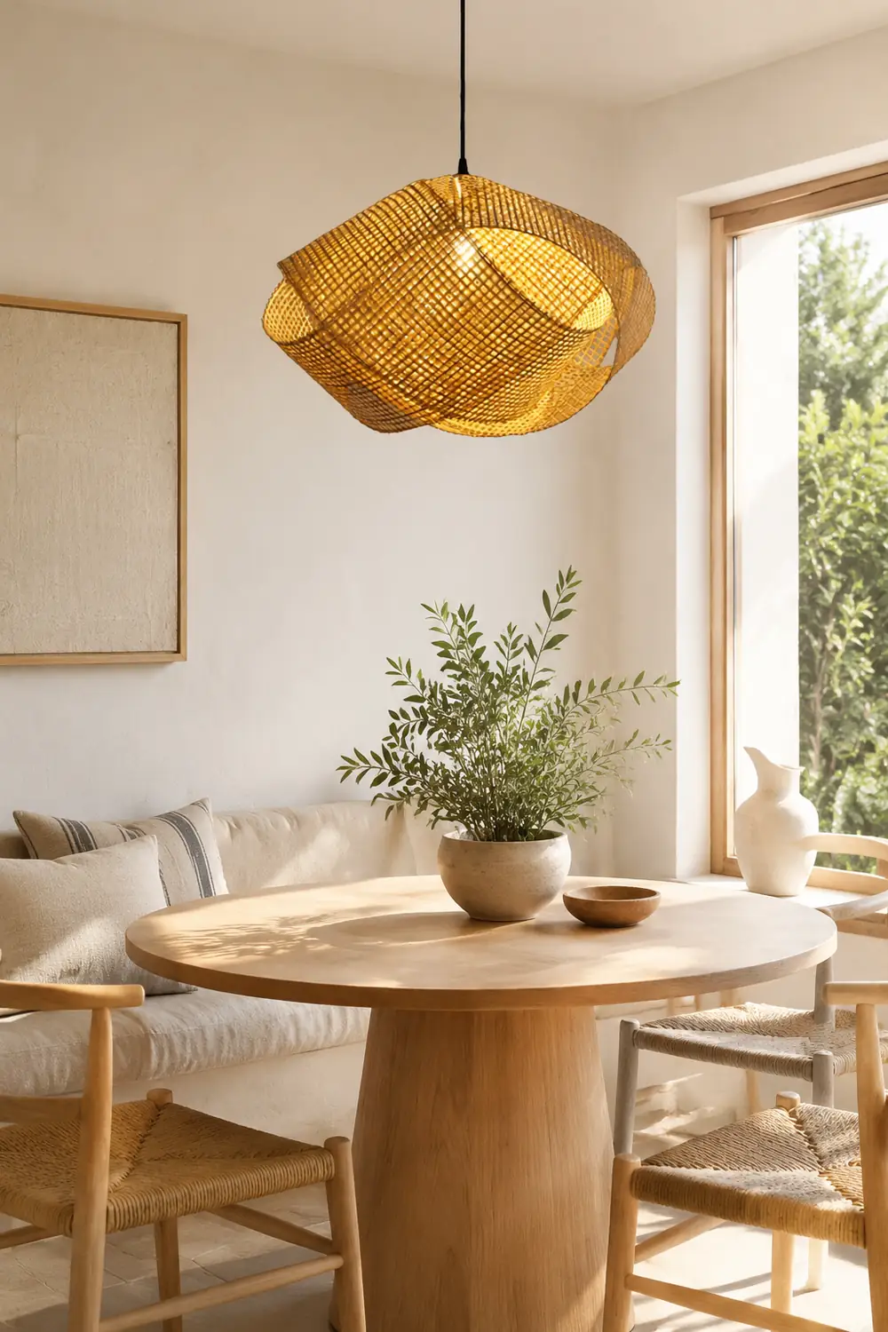 Ritta Modern Twist Rattan Pendant Light Wood Living Room - Lumpaz