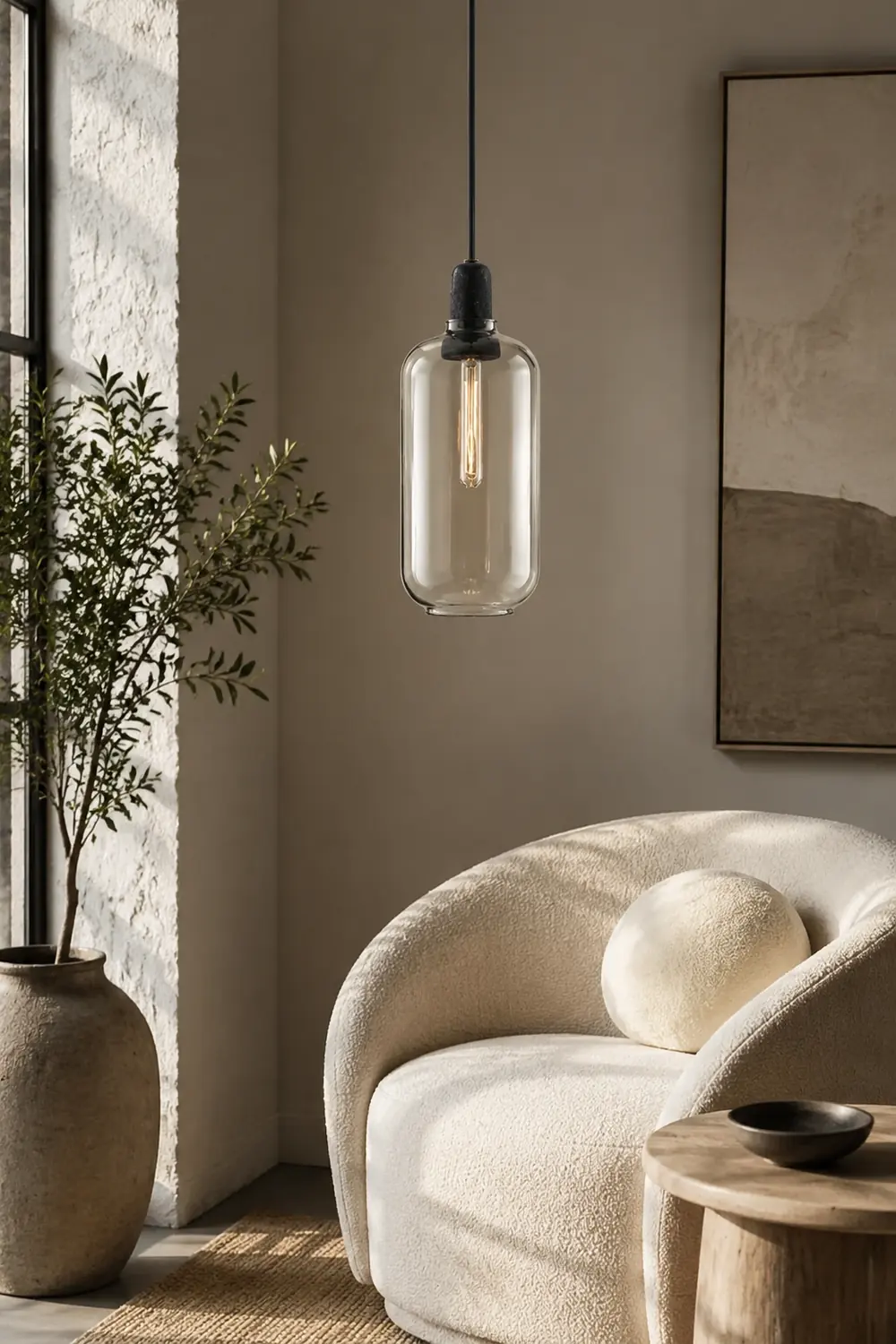 Hailie Designer Cylinder Pendant Light, Marble & Glass, 4.3"/6.7" - Lumpaz
