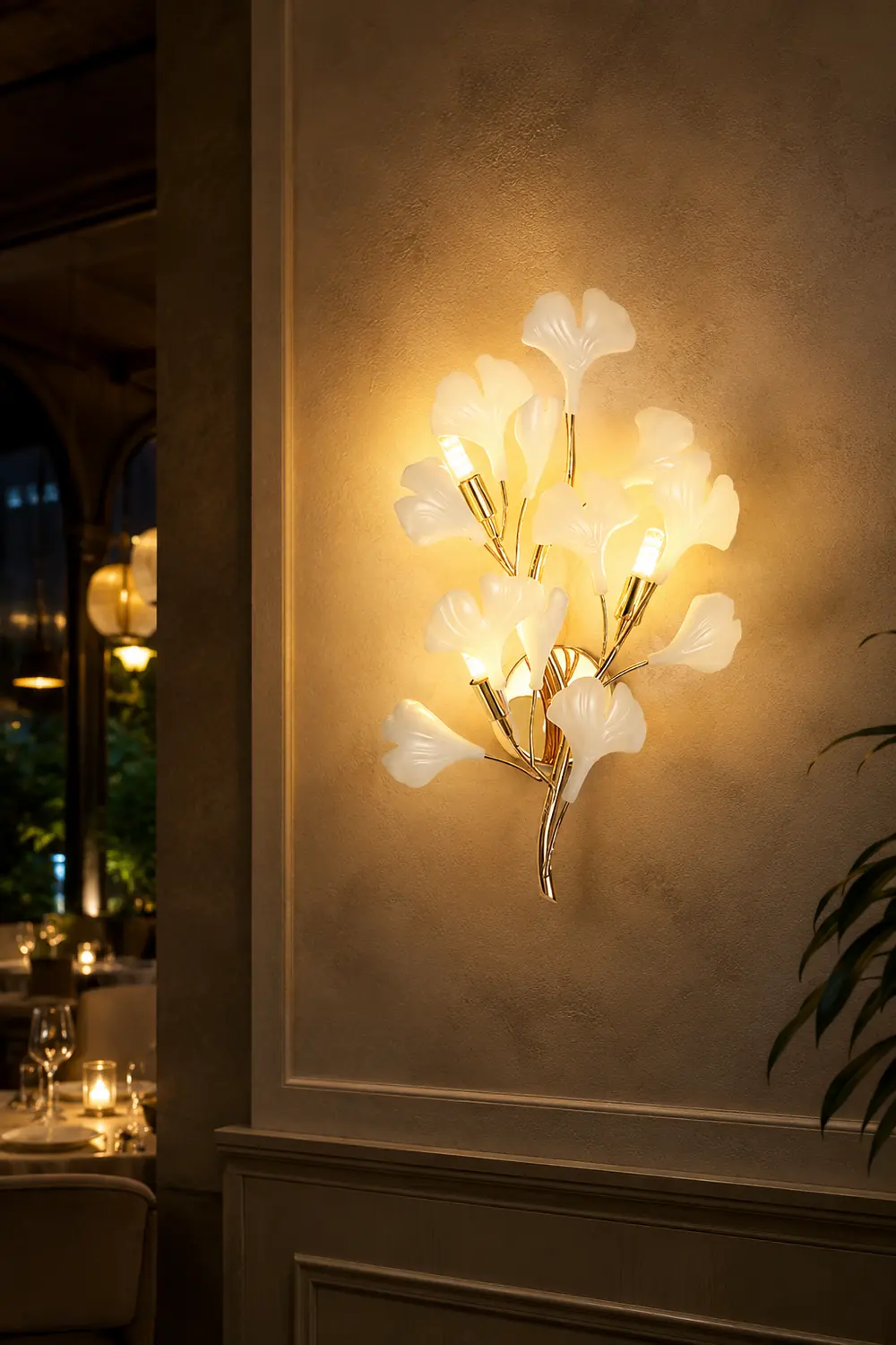 Ophelia Decorative Flower Ceramic/Metal Wall Lamp White/Gold Bedroom - Lumpaz