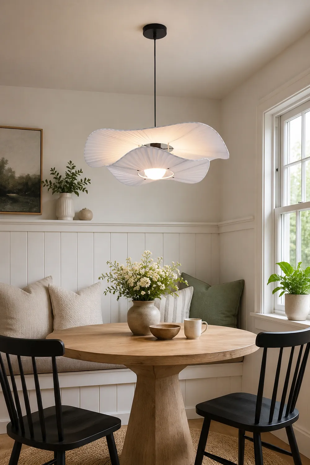 Renée Modern Nordic Cloth/Metal Shell Pendant Light, White - Lumpaz