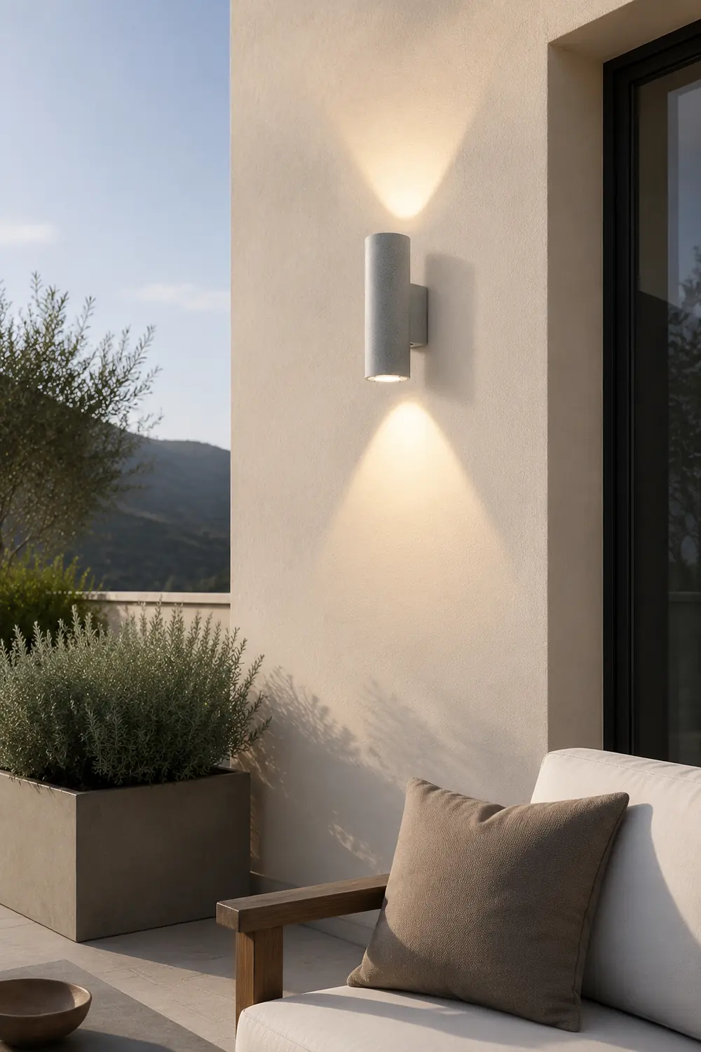 Orr Minimalist Cylindrical Double-headed Cement Outdoor Wall Lamp, Black/White - Lumpaz