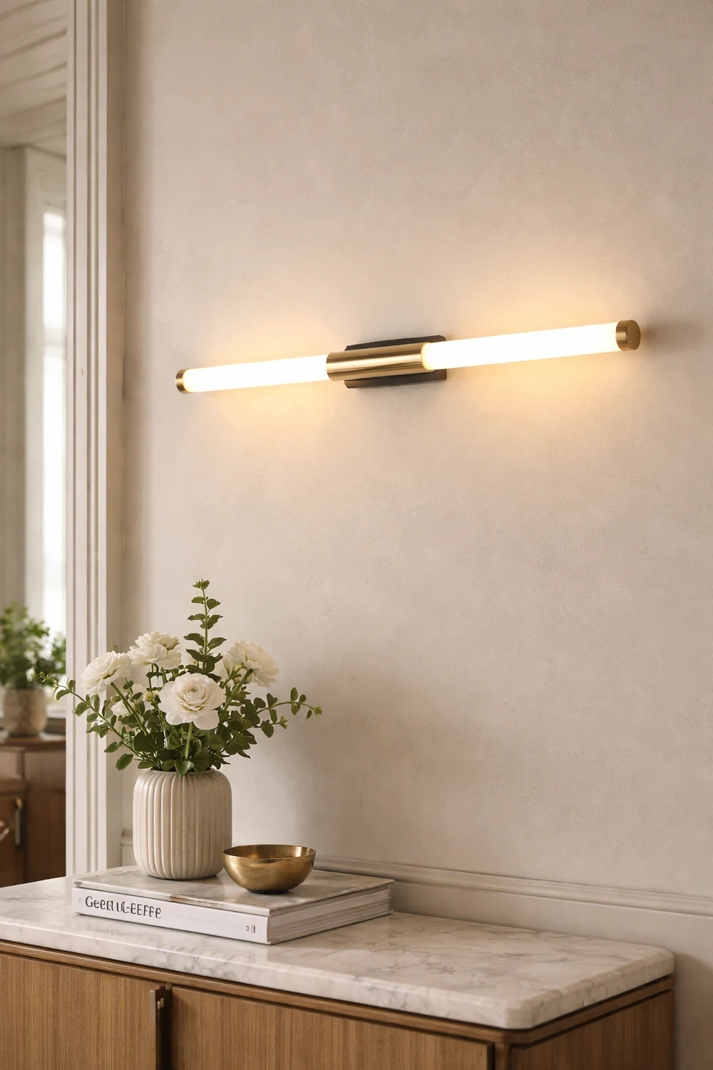 Leigh Modern Linear Cooper White Mirror Front Wall Lamp - Lumpaz