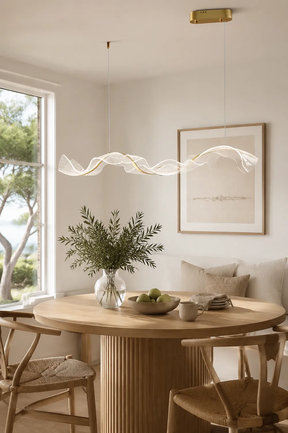 Kirsten Pendant Light Designer Wave Acrylic White/Gold Dining Room - Lumpaz