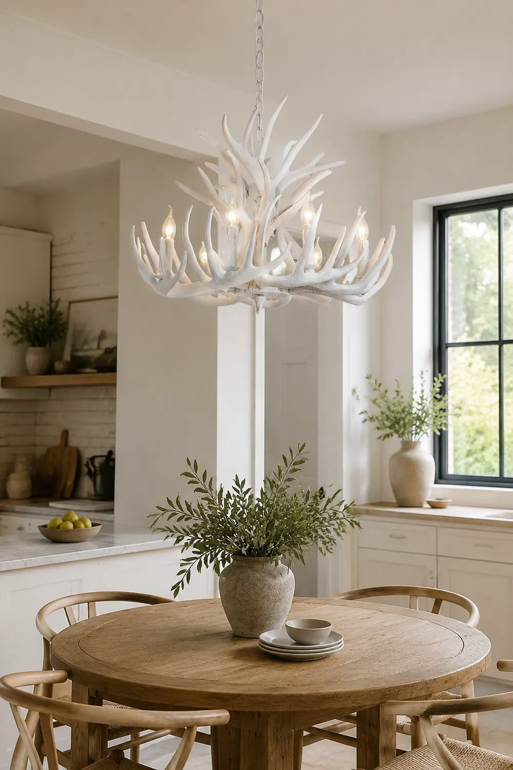 Silva Rustic Antler Metal/Resin Chandelier White Dining Room - Lumpaz