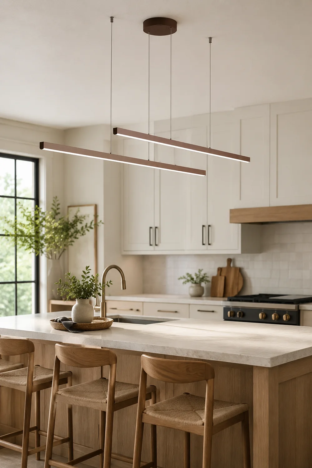 Edge Modern Minimalist Double-Linear Metal Pendant Light, Brown - Lumpaz
