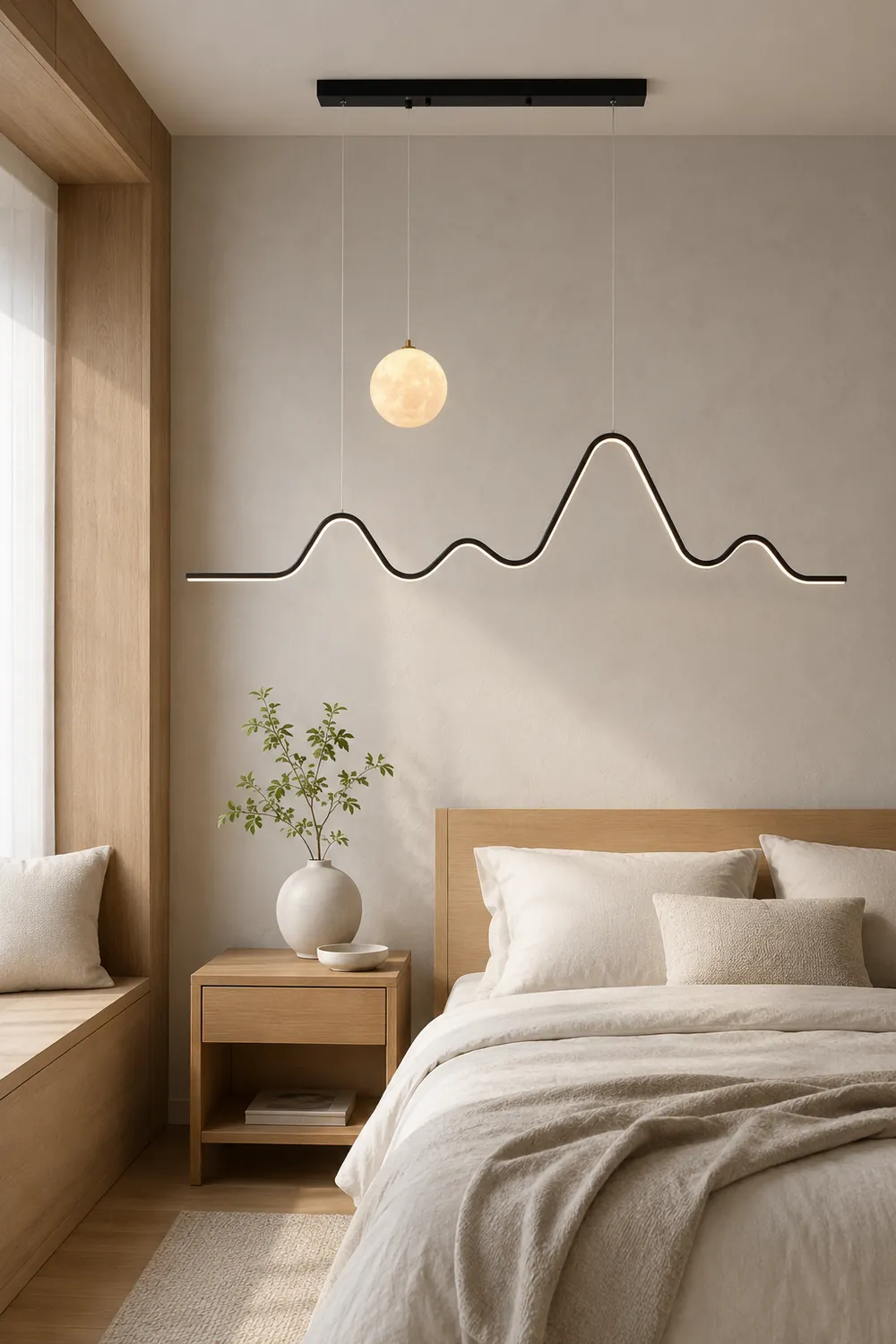 Minimalist Wavy Metal Pendant Light, Black/White/Gold - Lumpaz