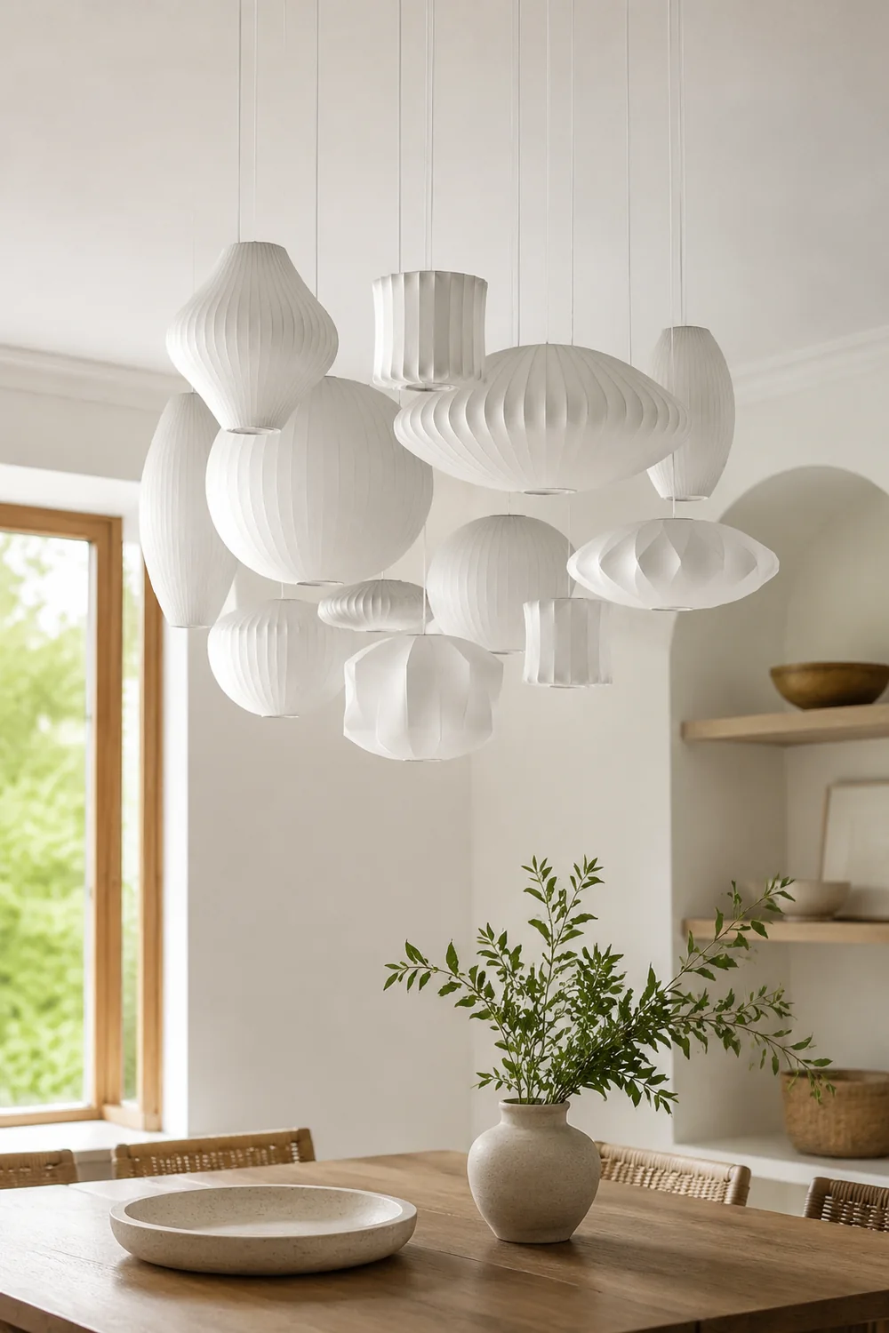 Renée White Single Pendant Light, Artificial Silk Shade, 6 Style - Lumpaz