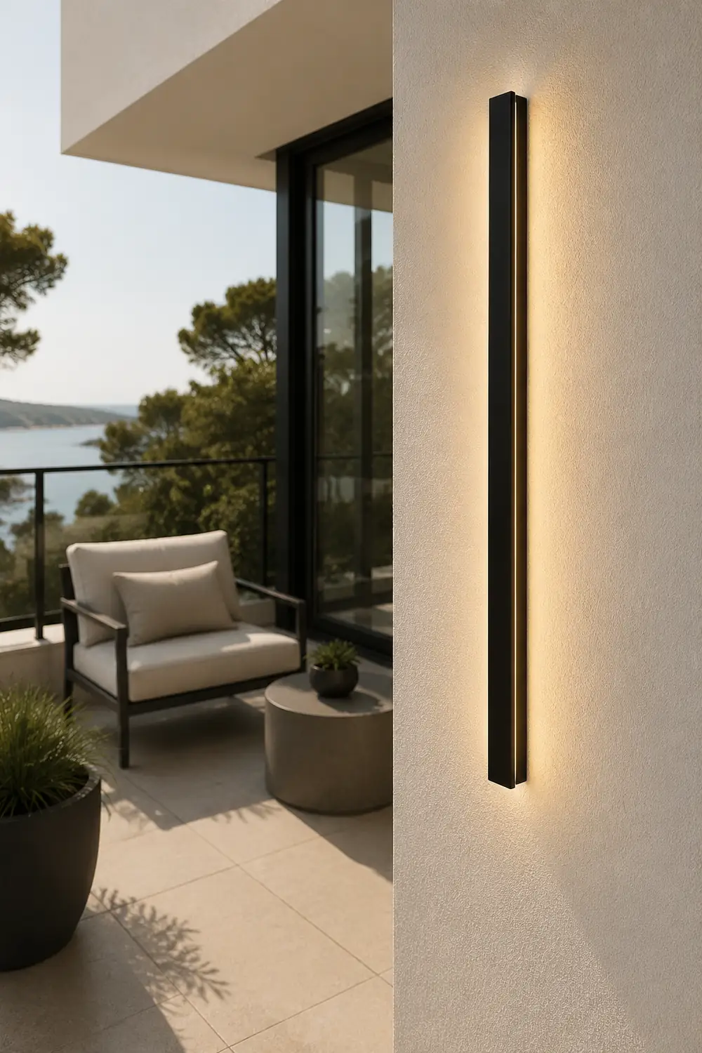 Edge Ripple Minimalist Linear Metal Outdoor Wall Lamp Black Balcony/Terrace - Lumpaz