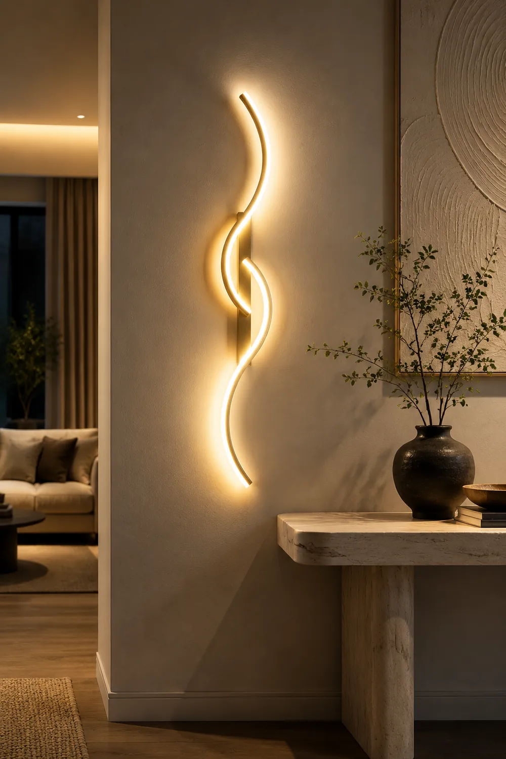 Modern Linear Wave Bedroom Wall Lamp Black/Gold Living Room - Lumpaz