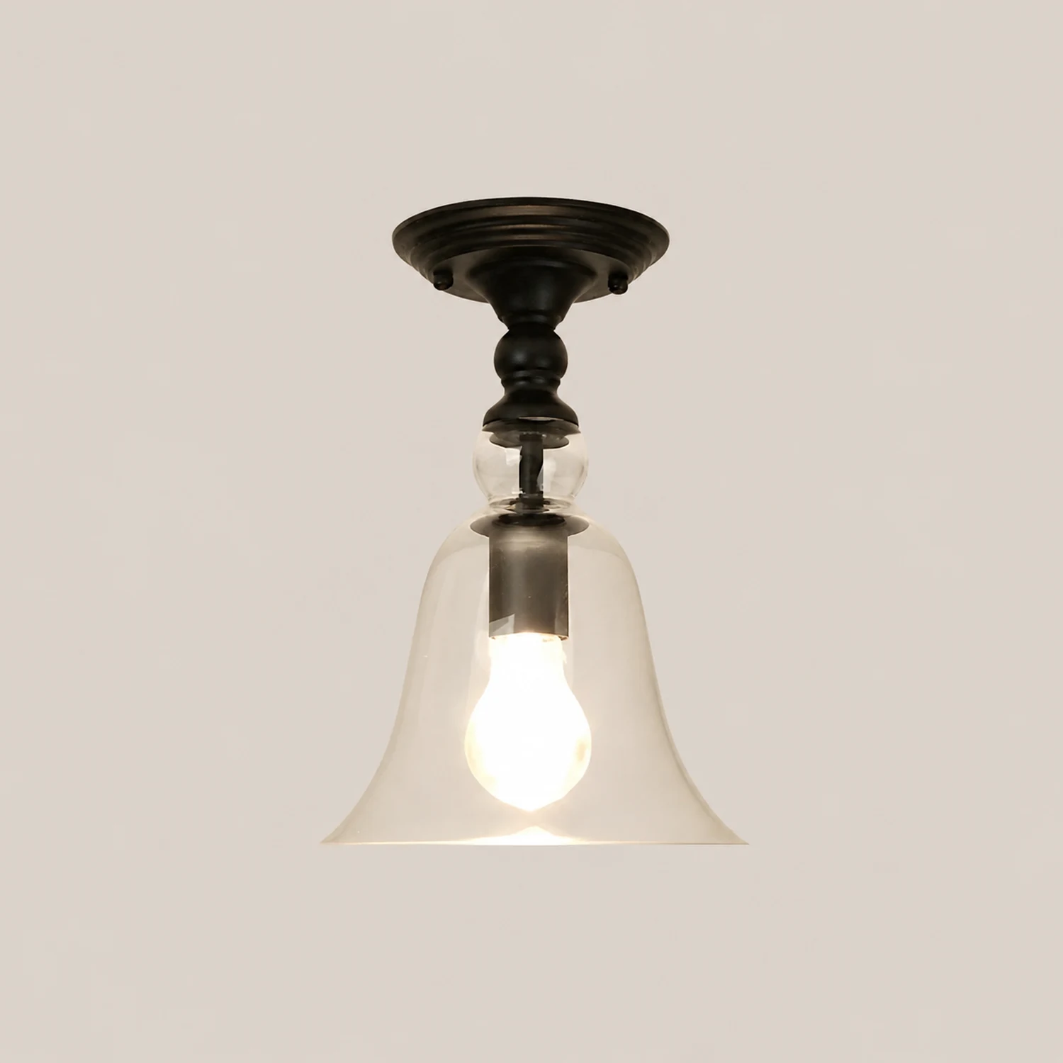 Alessio Industrial Glass Flush Mount Ceiling Light, Black - Lumpaz