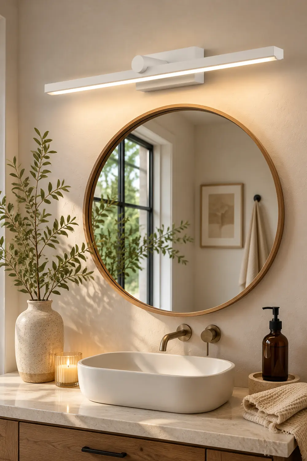 Leigh Nordic LinearMetal Mirror Front Vanity Wall Lamp, White - Lumpaz