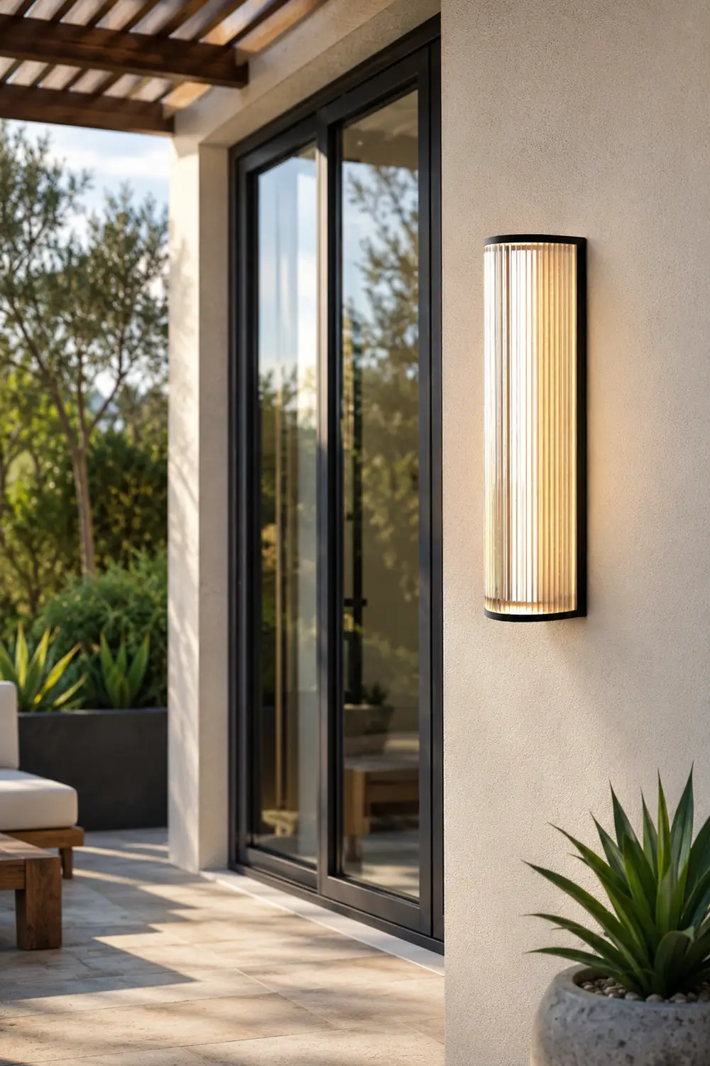 Orr Modern Semi-Cylindrical Outdoor Metal/Acrylic Wall Lamp, Clear/Black - Lumpaz