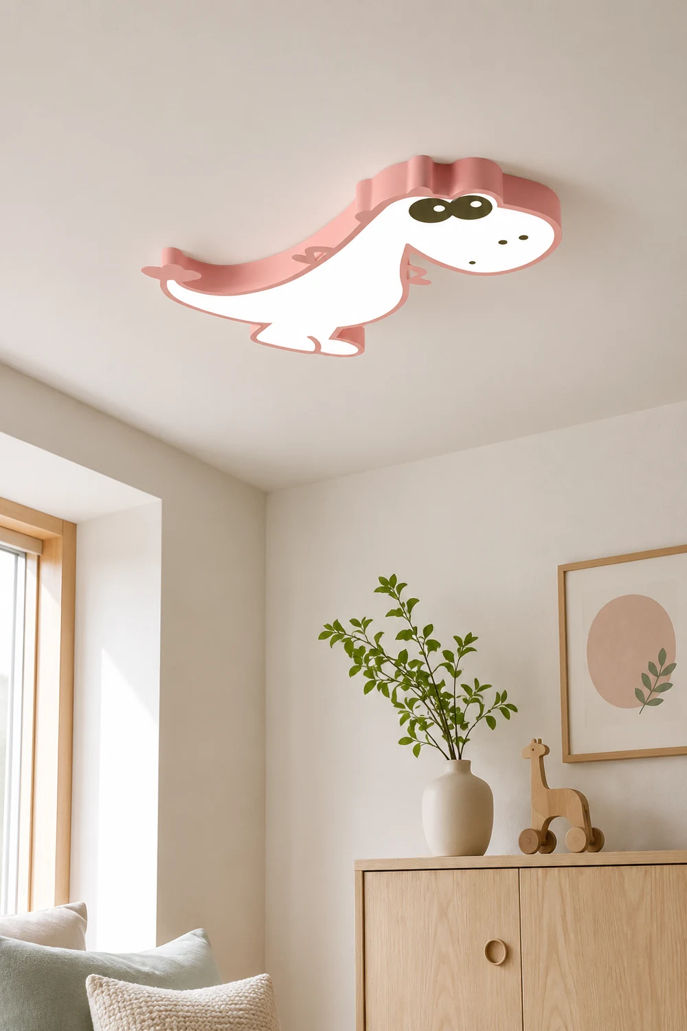 Freja Modern Cute Dragon Acrylic Children Flush Mount Ceiling Light, Green/Pink - Lumpaz