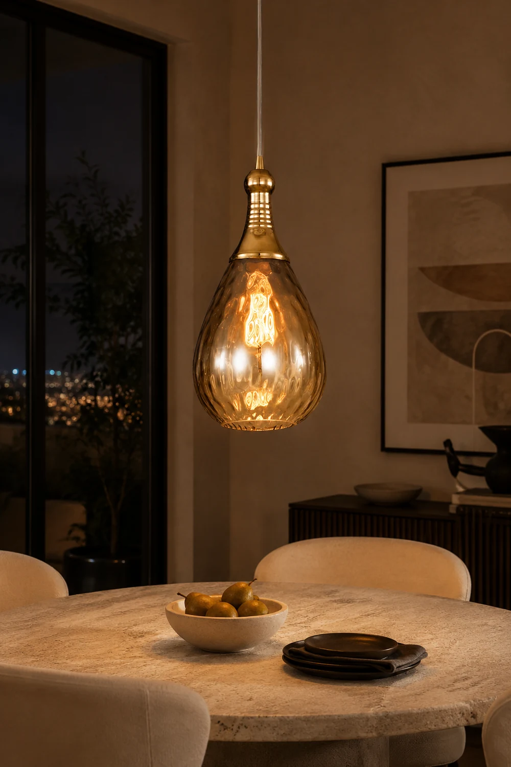 Avi Industrial Teardrop Glass Pendant Light, Black/Brass - Lumpaz