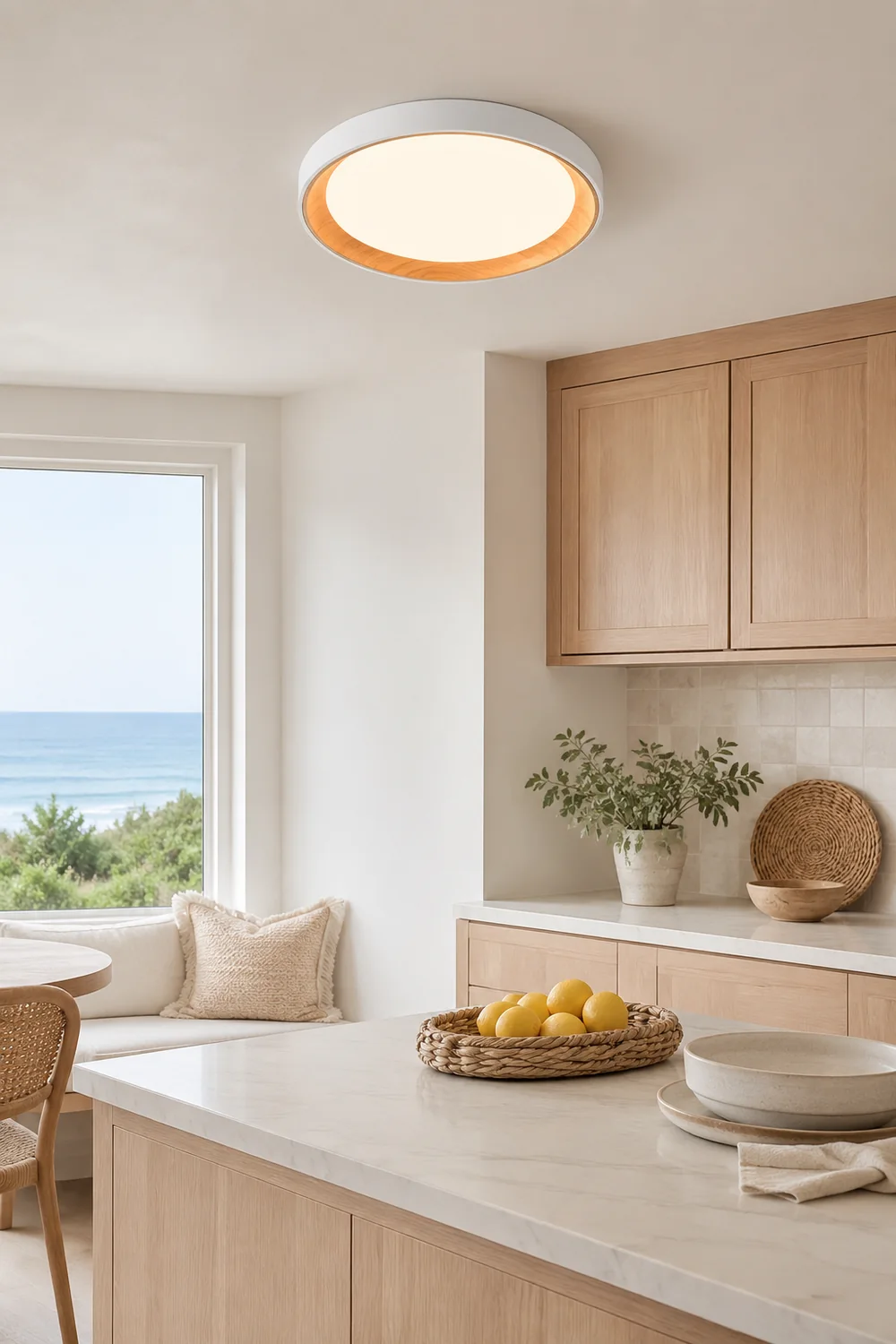 Quinn Modern LED Flush Mount Lighting White Wood/Acrylic Kitchen - Lumpaz