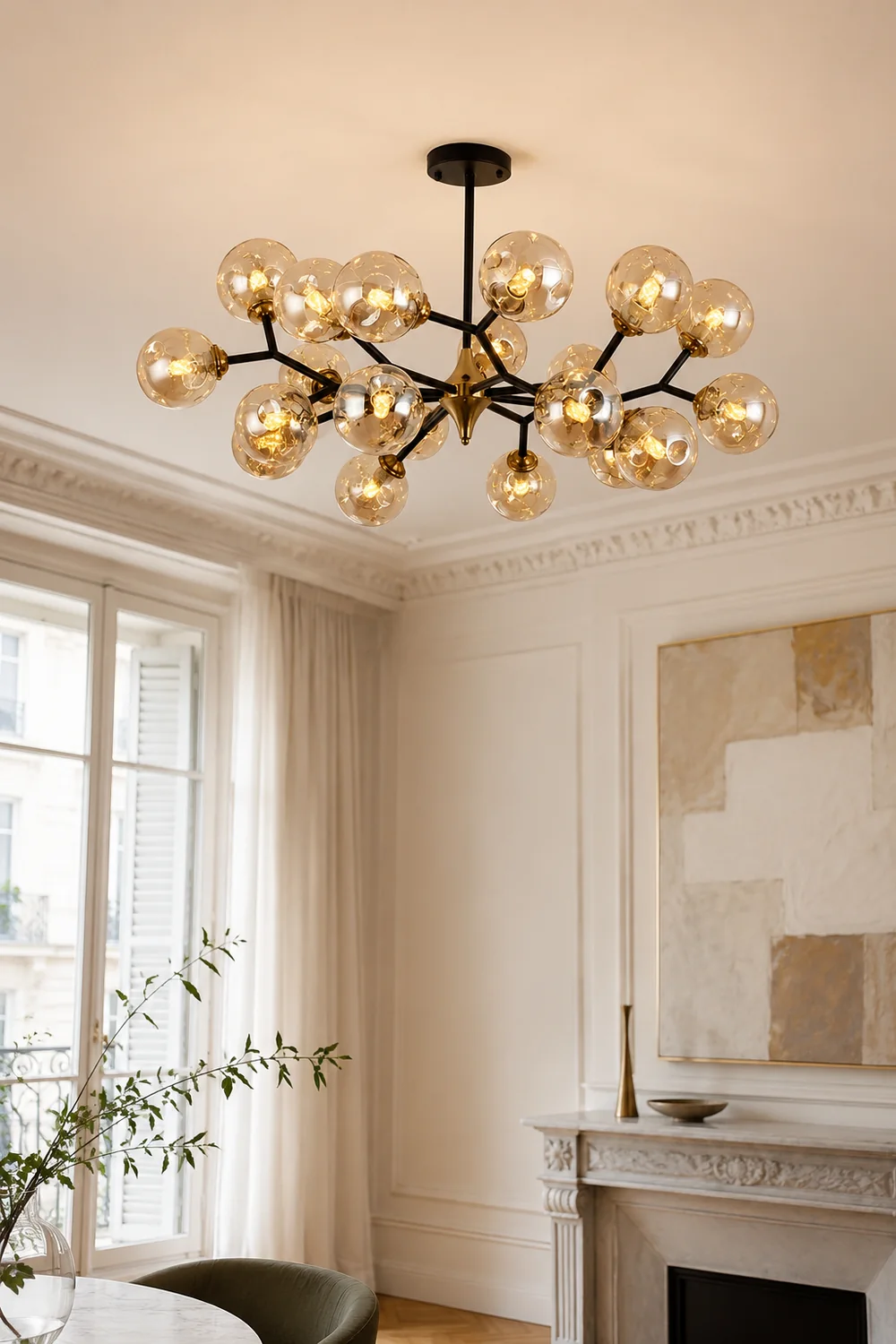 Valentina Art Deco Glass Bubble Chandelier, Amber - Lumpaz