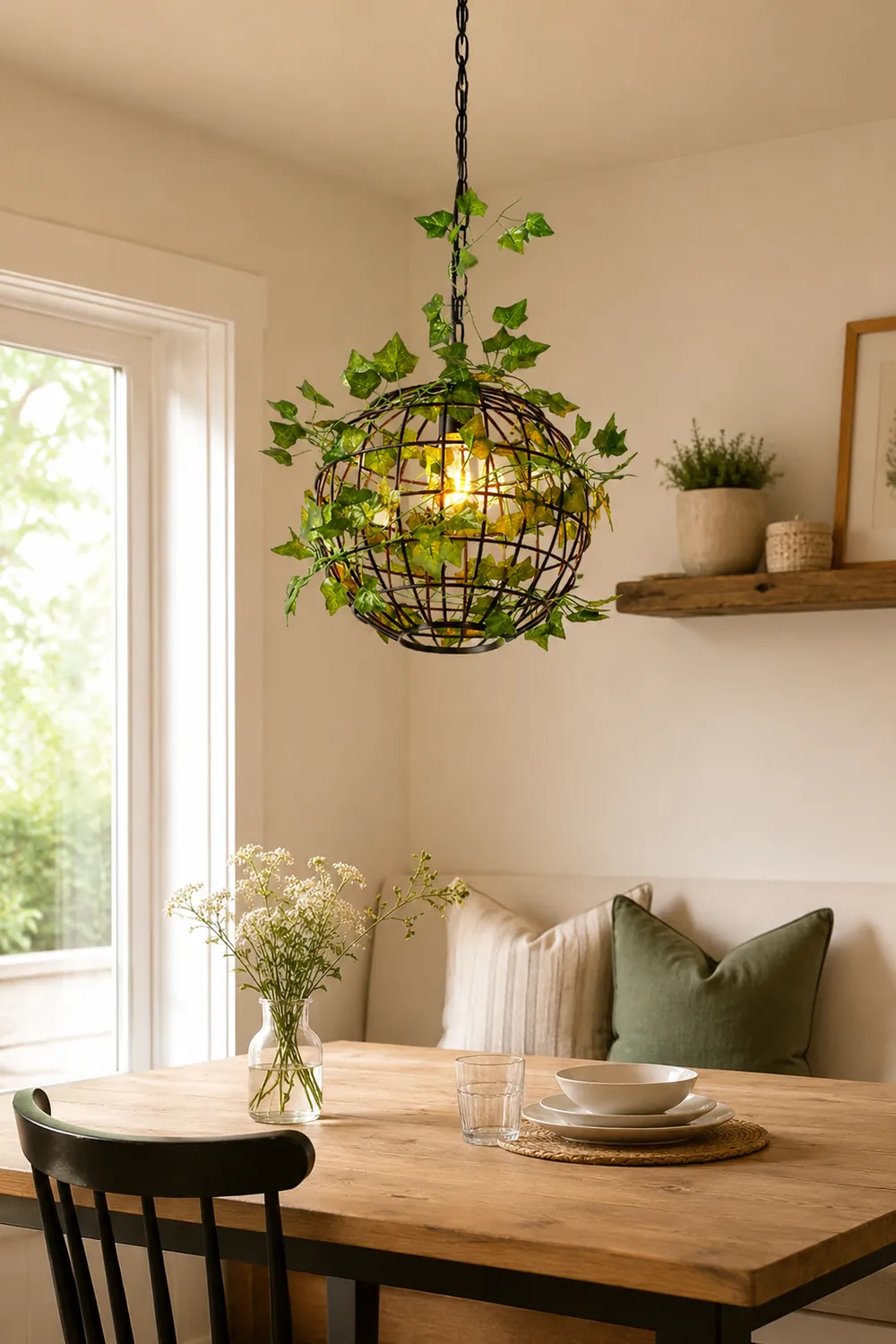 Nest Rustic Plant Art Deco Globe Vine Pendant Light Green Dining Room - Lumpaz