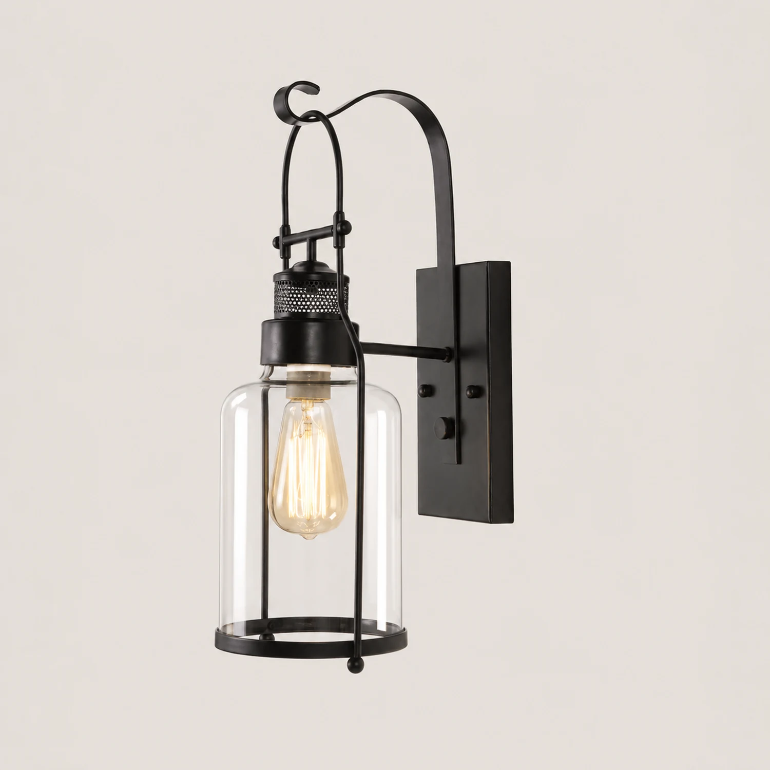 Alessio Vintage Lantern Glass/Metal Wall Lamp, Black/Rusty - Lumpaz