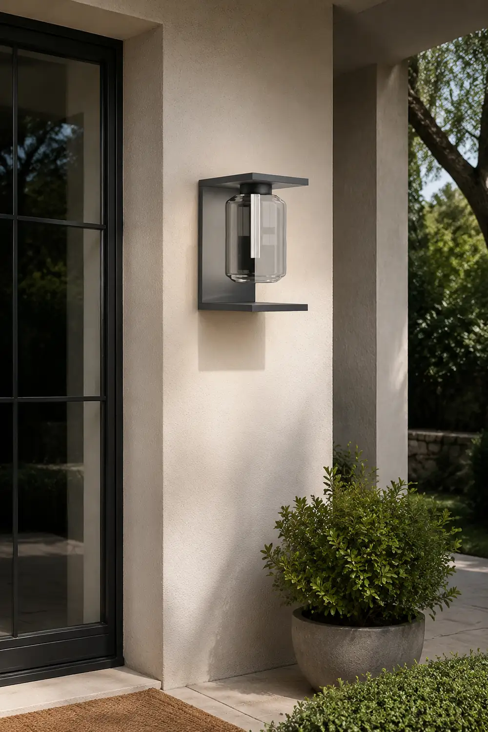 Orr Modern Lantern Glass Outdoor Wall Lamp, Black/Gray - Lumpaz