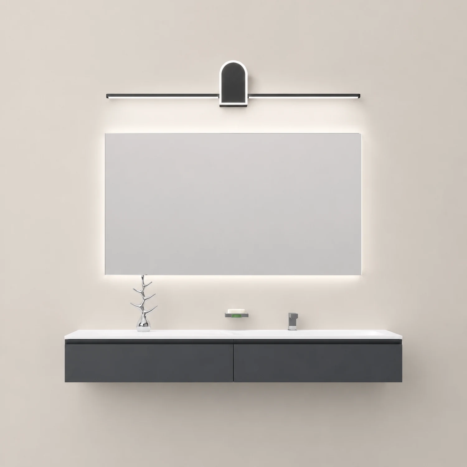Edge Modern Linear Geometric Vanity Wall Light, Black/White - Lumpaz