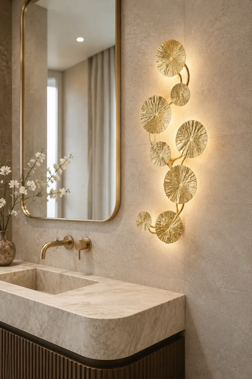 Knox Modern Metal Round Lotus Leaf Wall Lamp, Gold - Lumpaz