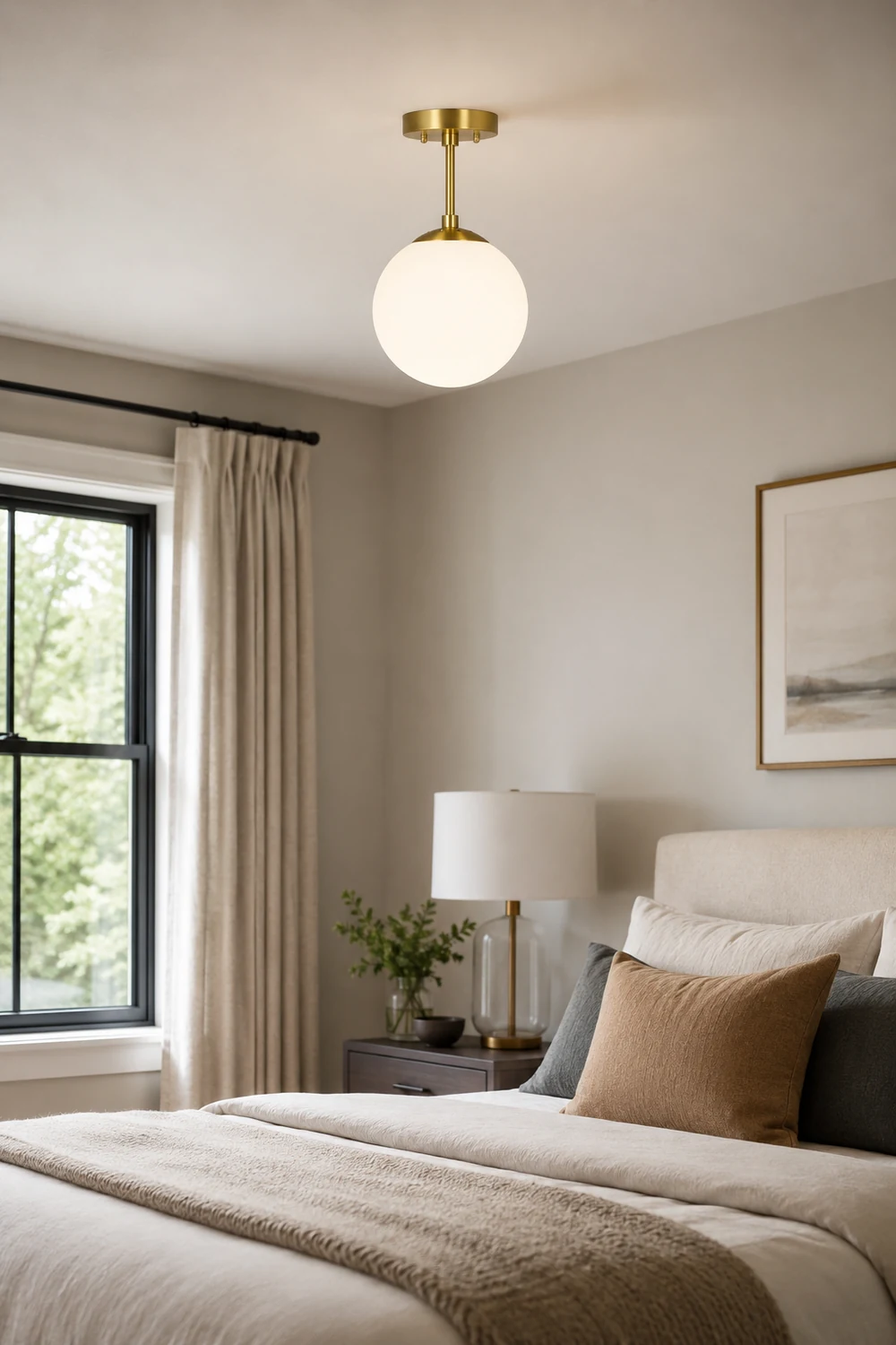 Valentina Simple Spherical LED Semi-Flush Mount Ceiling Light, Gold & Black - Lumpaz