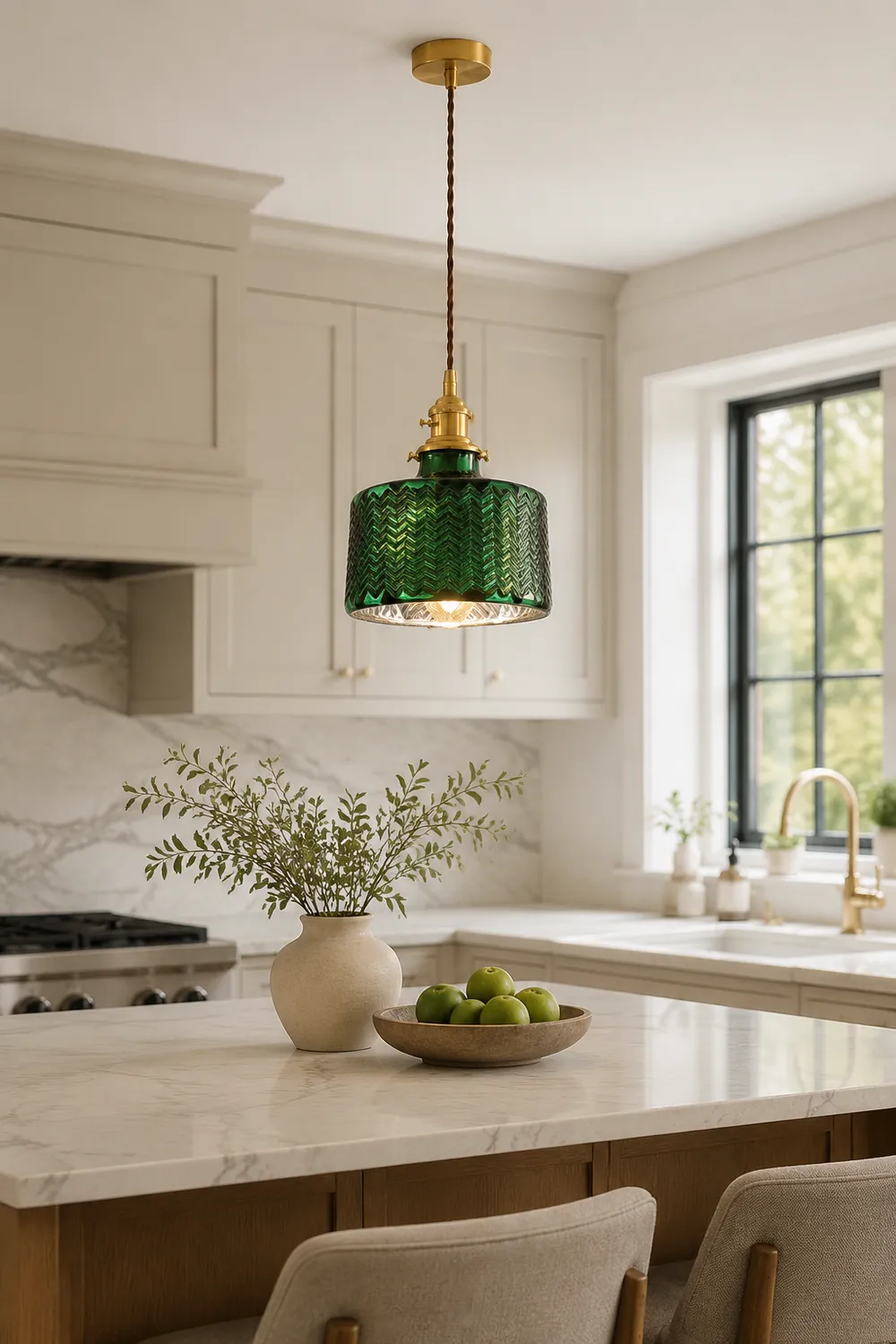 Hailie Retro LED Pendant Light Green Metal/Glass Dining Room - Lumpaz