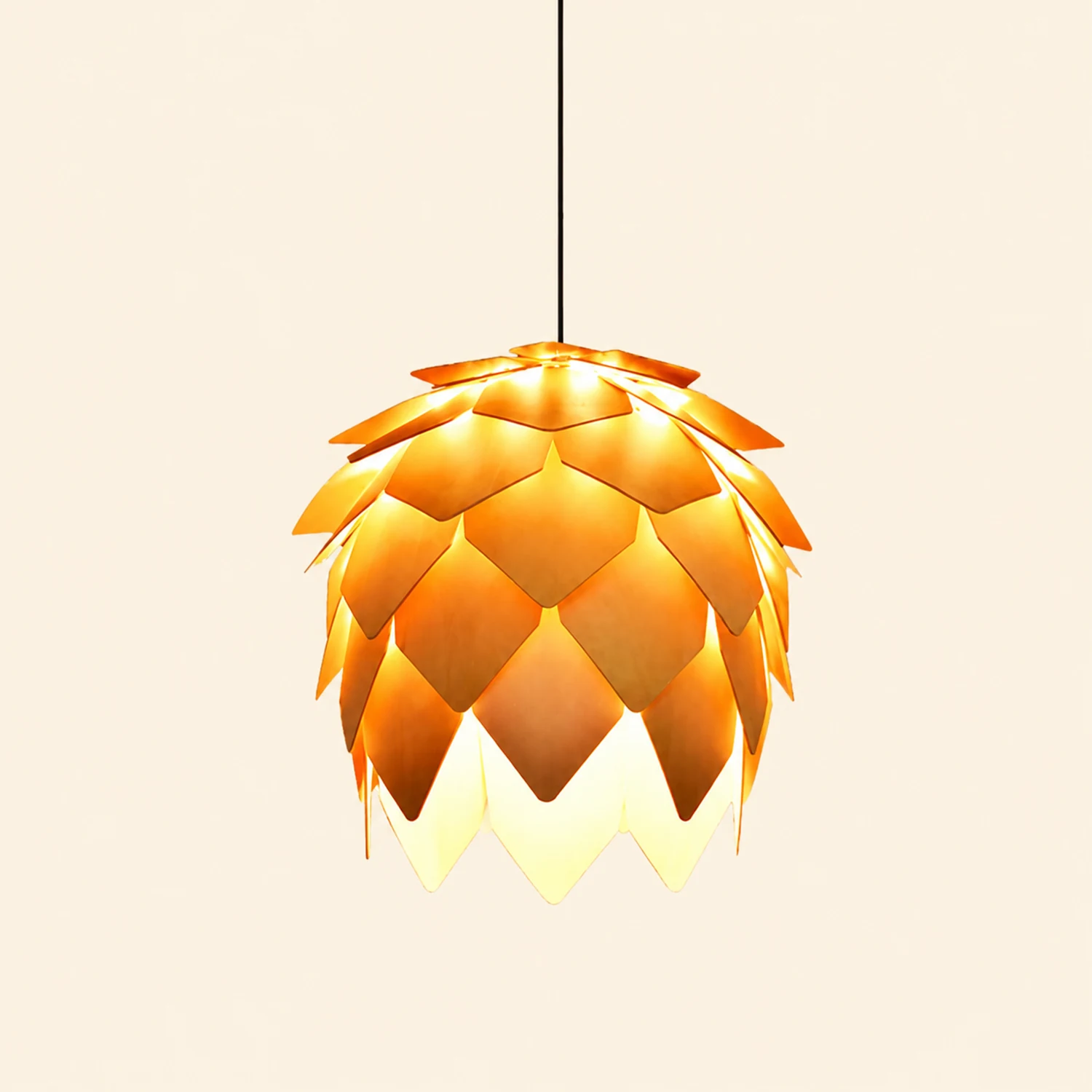 Ozawa Designer Pinecone Shape Wood Pendant Light, 10"/16"/19.5"/23.5" - Lumpaz