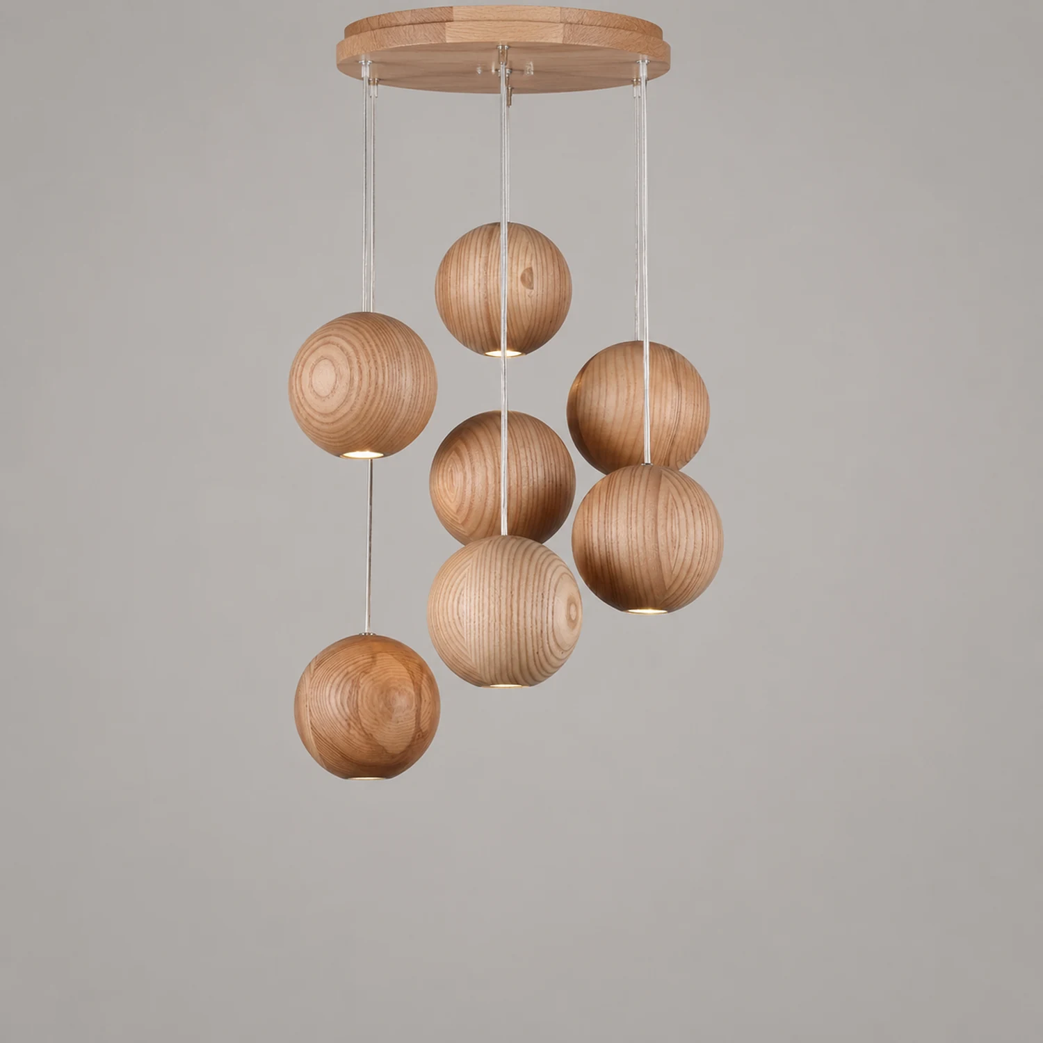 Ozawa Pendant Light Globe Minimalist, Cluster Wood, log color, Kitchen Island - Lumpaz