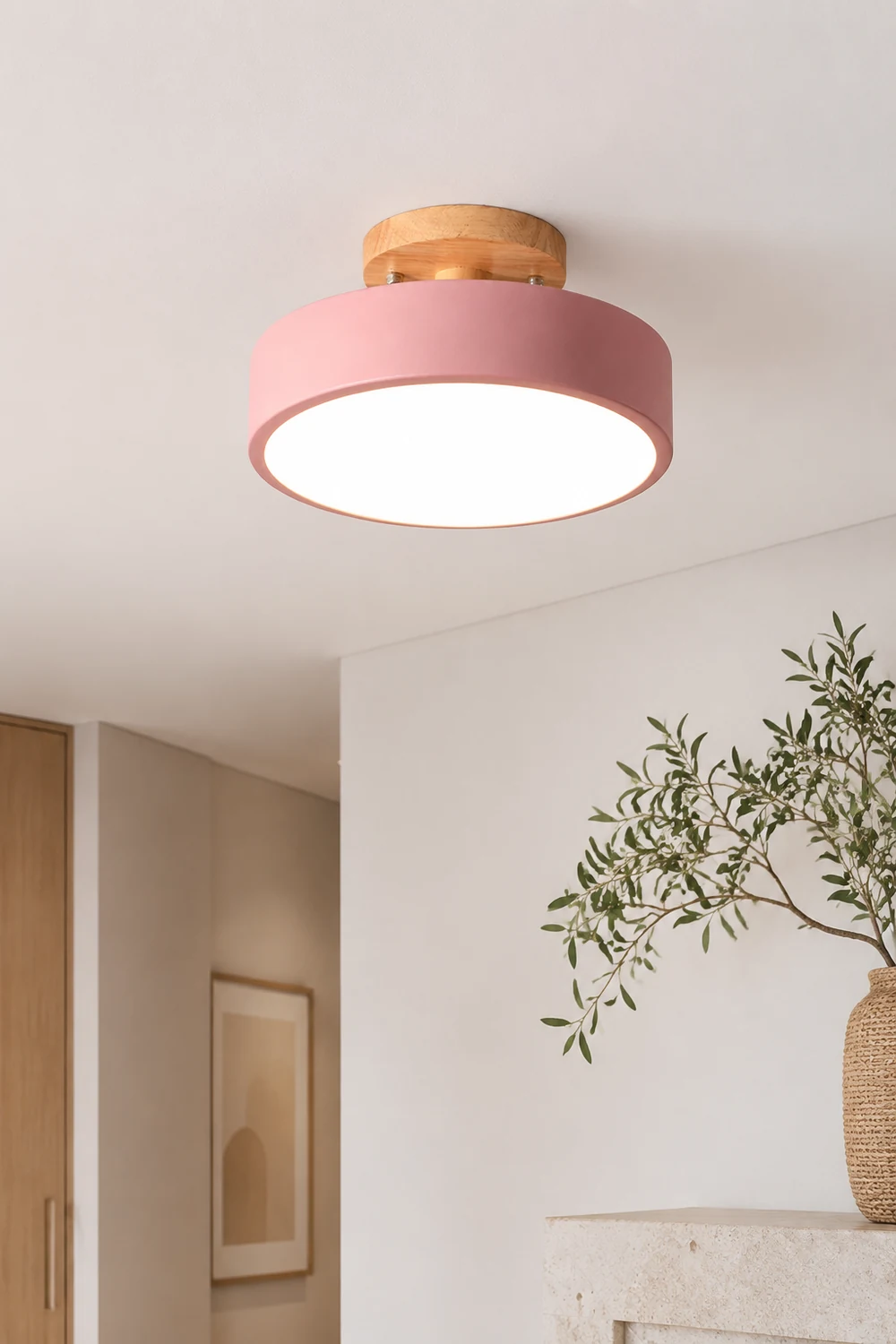 Quinn Round LED Flush Mount Ceiling Light Modern Wood/Acrylic - Lumpaz