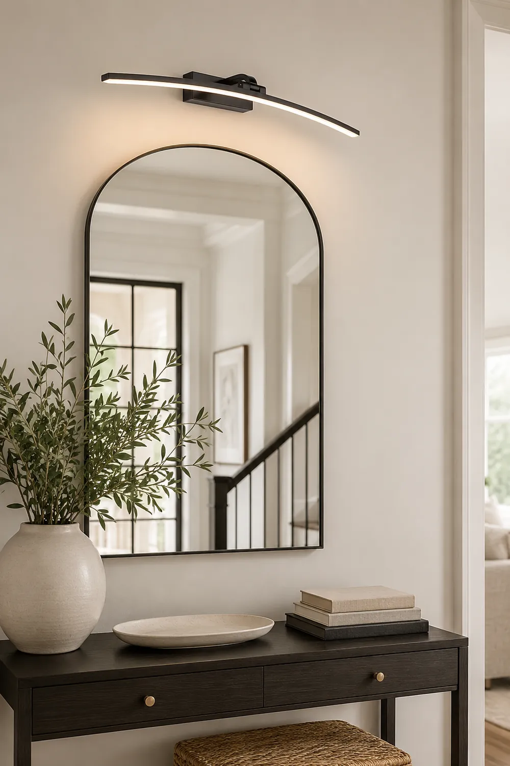 Edge Modern Curved Mirror Front Metal Wall Lamp, Black/White - Lumpaz