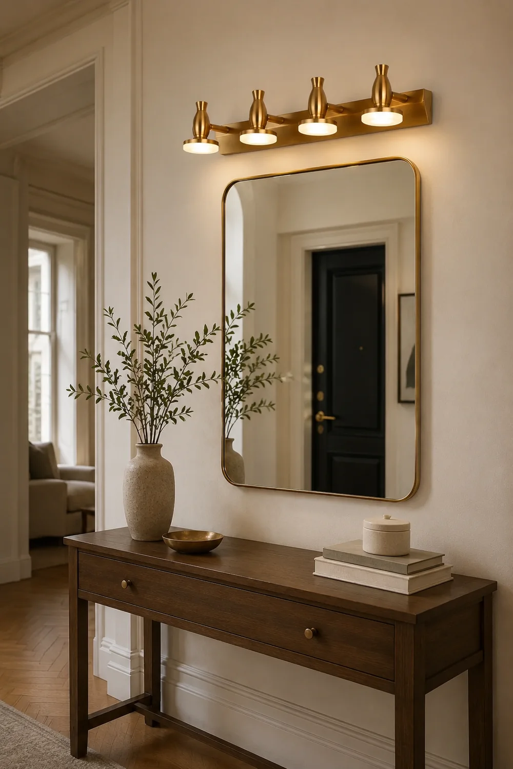 Leigh Luxury Multi Metal Mirror Front Wall Lamp, Brass - Lumpaz